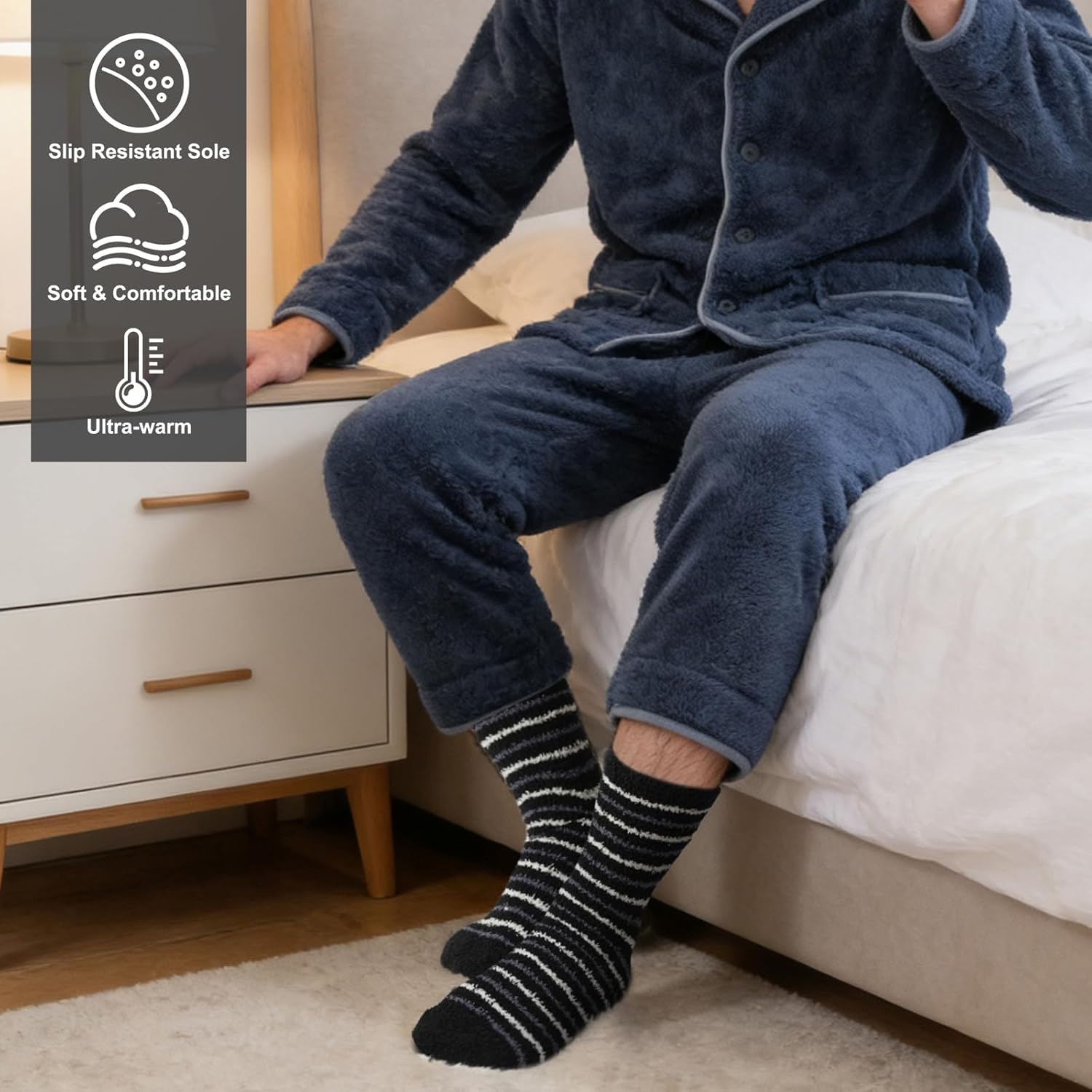 Mens Fuzzy Slipper Socks with Grips, Warm Non-slip Thick Hospital Socks Cozy Home Sleep Gift for Husband Dad 5 Pairs - Image 7