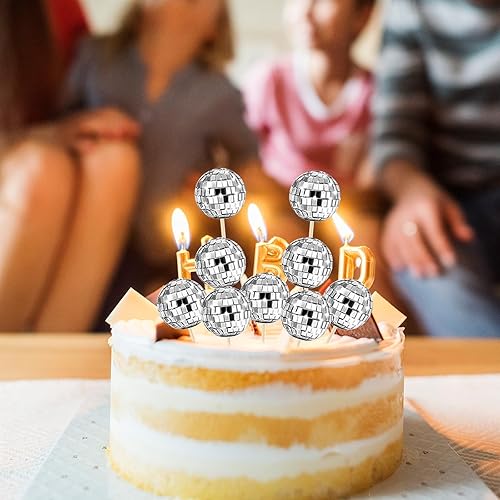 Miniatura 7 de 15 adornos de bola de discoteca para cupcakes, palillos brillantes para cumpleaños, decoración de pasteles de bola de discoteca, decoraciones