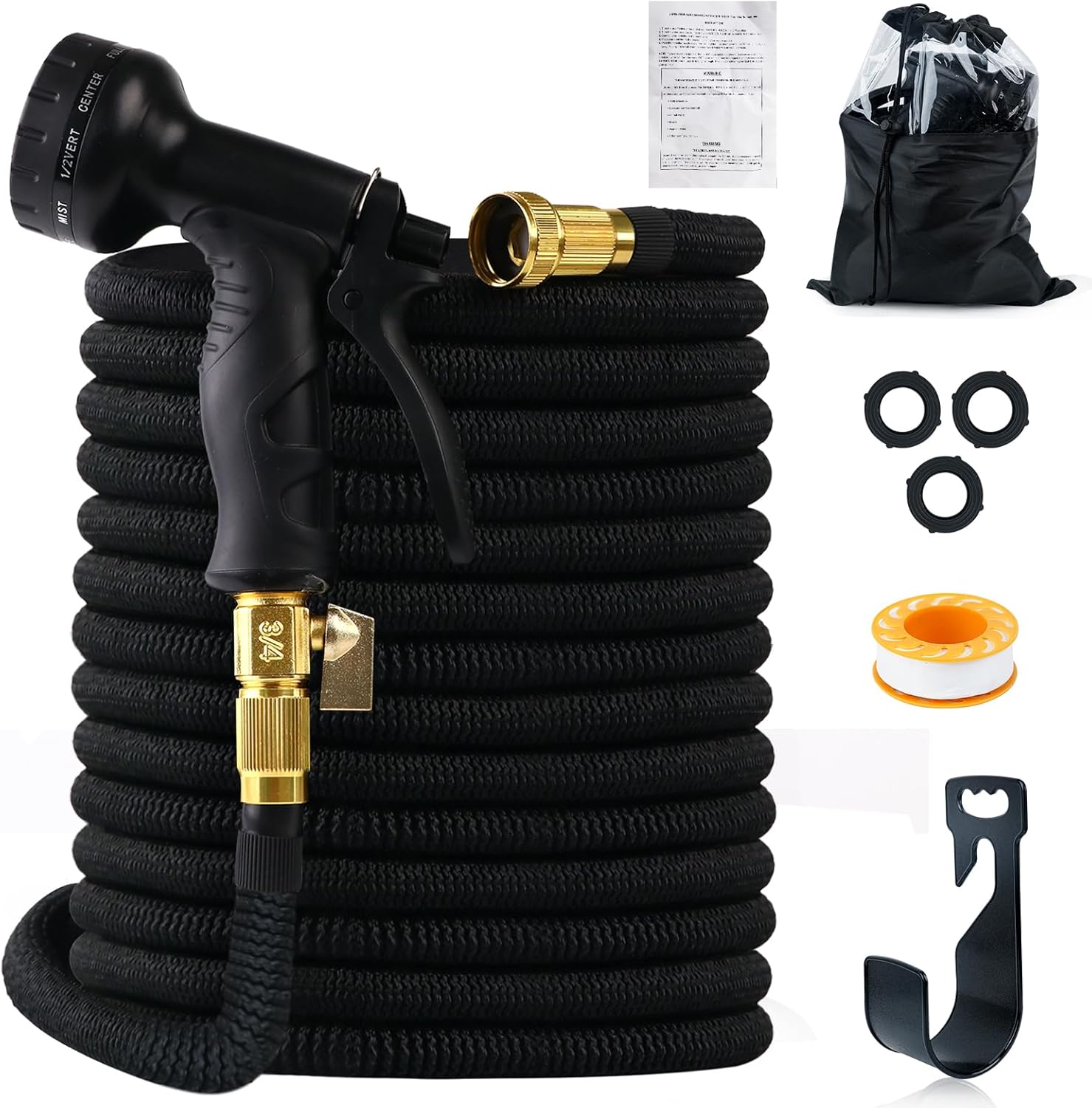 Garden Hose 75 FT with 10 Function Hose Nozzle Heavy Duty