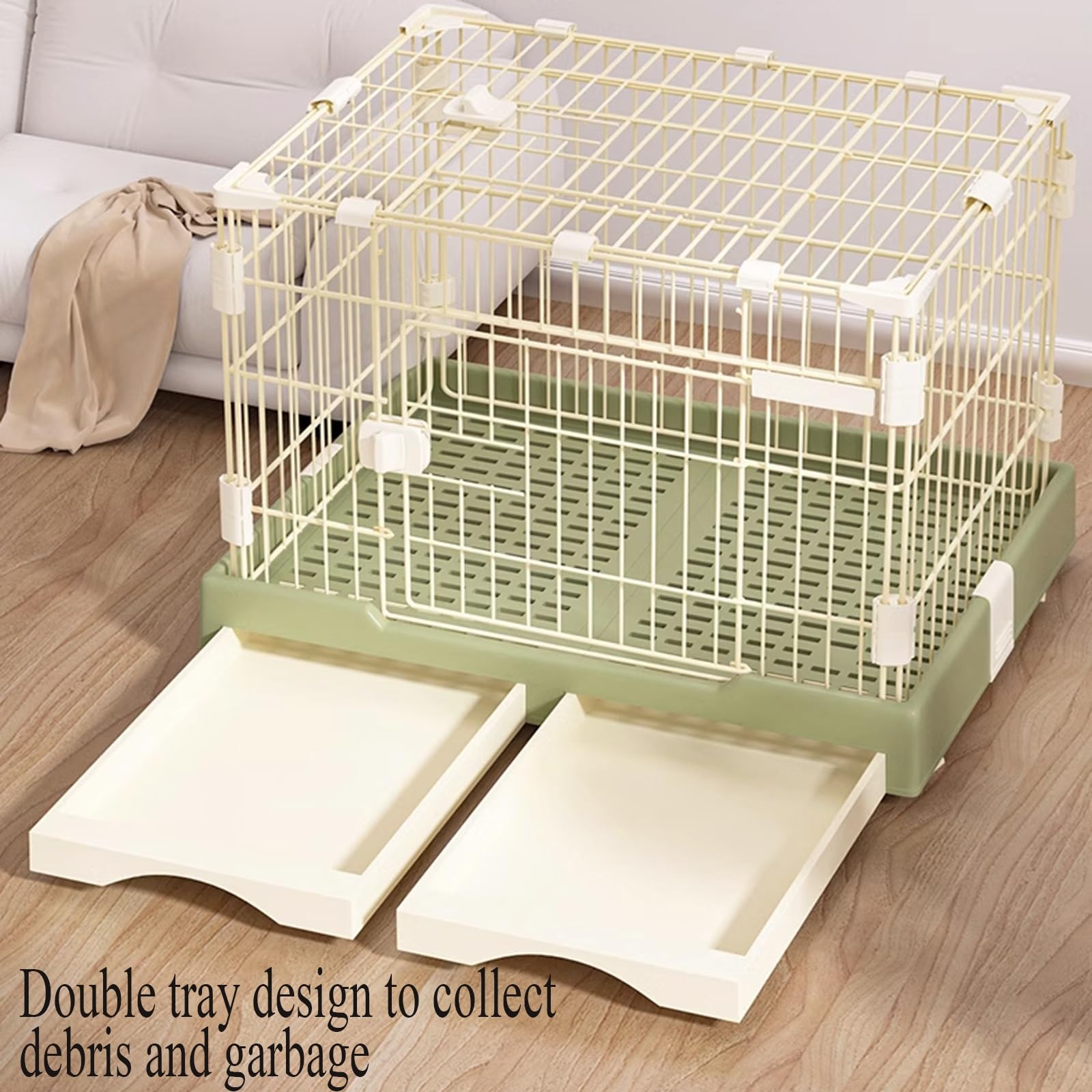 Jaula para Conejos Grandes Interior Acero Al Carbono Jaula Conejos con Ruedas con Bandeja Extraíble, Casa Conejo con Tragaluz for Animales Pequeños(Green,72 * 47 * 55cm)