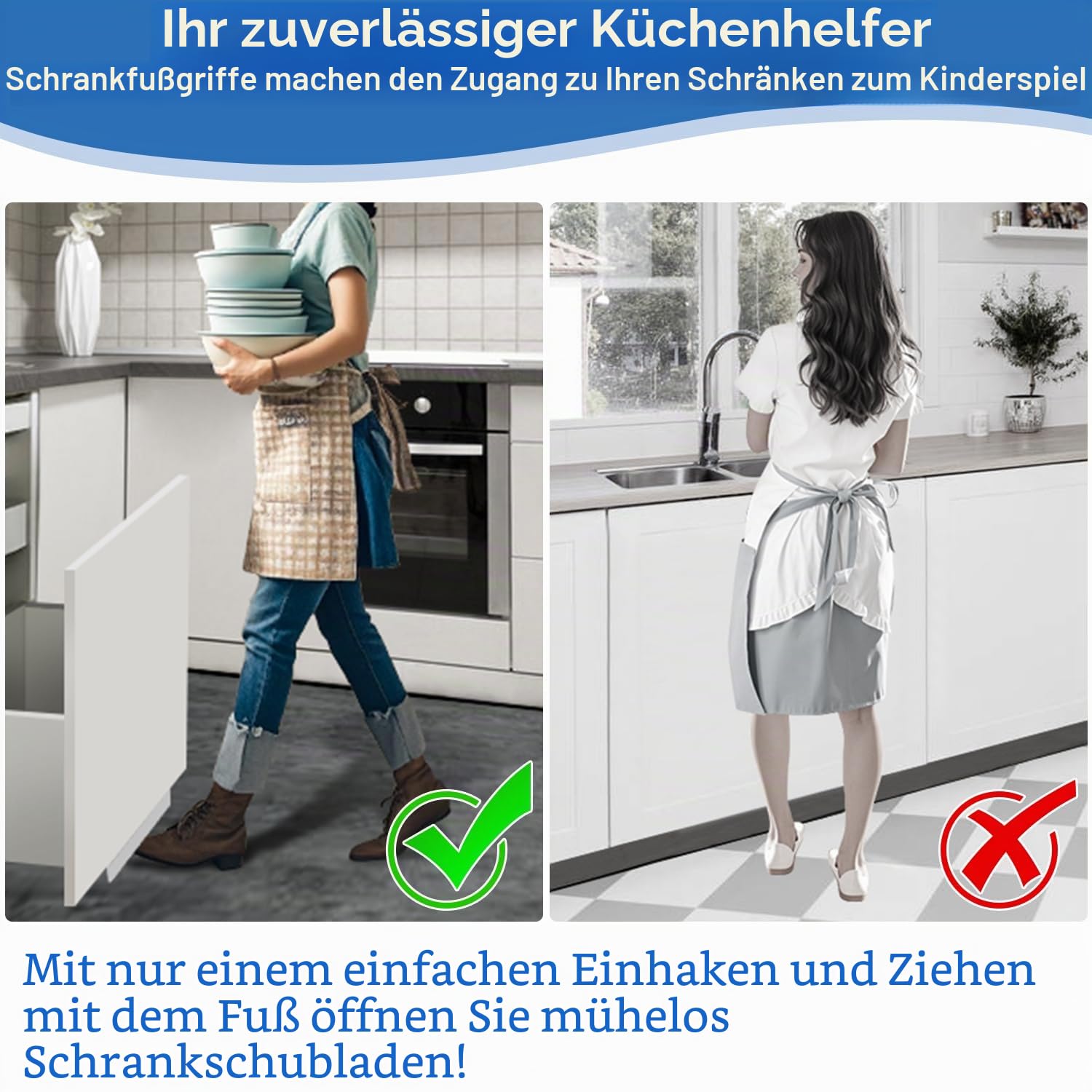 Schrankfußgriff für Müllschublade, freihändiger Müllöffner, langlebiges Edelstahl-Material, Schrankfuß-Design für Schranktüren in Küchen, Waschküche und Müllraum (weiß)