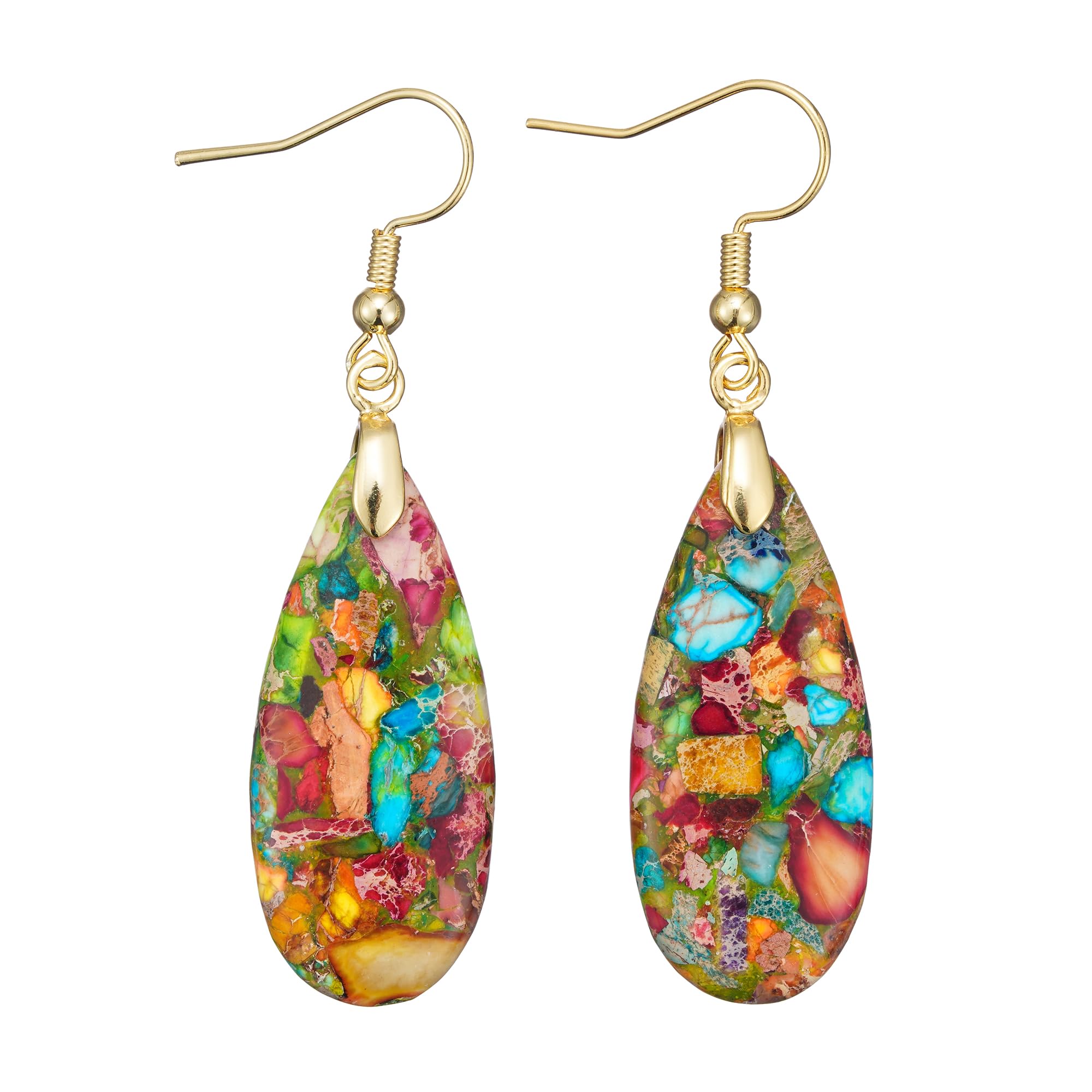 Aretes de lágrima de jaspe bohemio para mujer, aretes colgantes de piedras preciosas genuinas naturales en varios colores, aretes