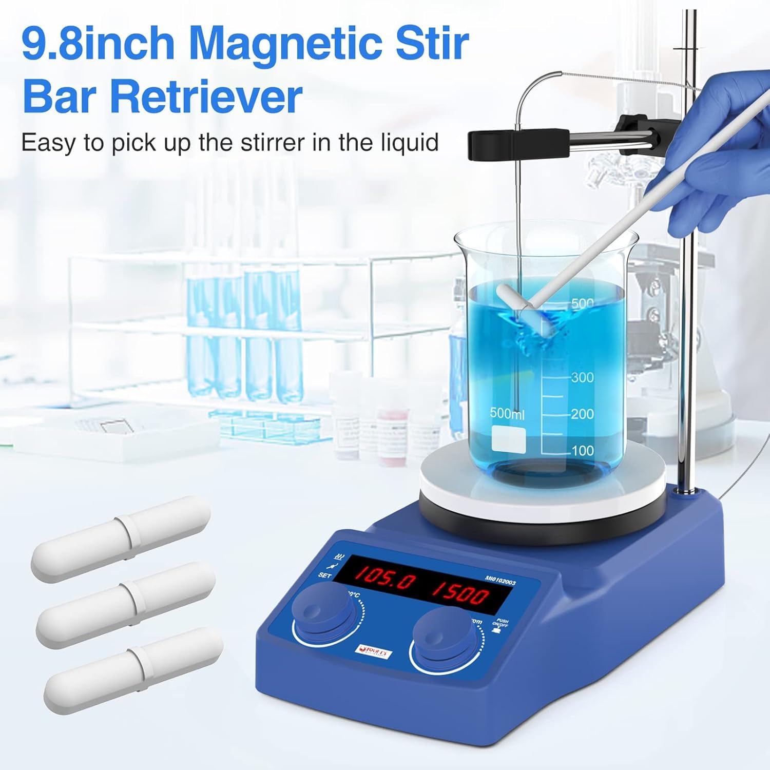 FOUR E'S SCIENTIFIC Agitatore magnetico da 5 l con piastra riscaldante Hot Plate Mixer 280 °C/ 536 °F Magnetic Stirrer 100-1500 RPM 5000 ML LED Display Laboratorio Agitatore con sensore PT1000 Temp