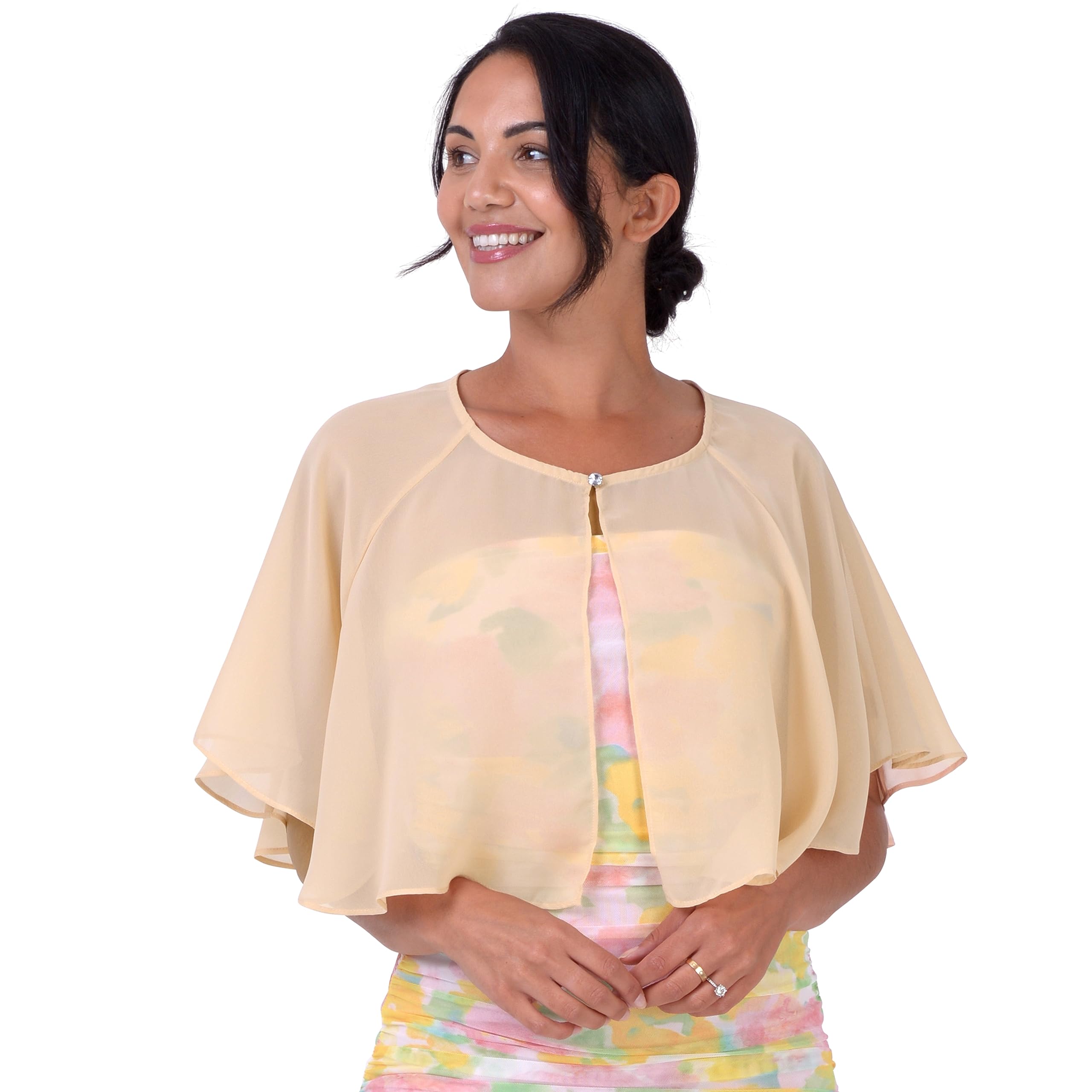 BlackButterfly Soft Wedding Wrap Evening Sheer Chiffon Cover Up Cape Shawl (Champagne Gold, One Size)