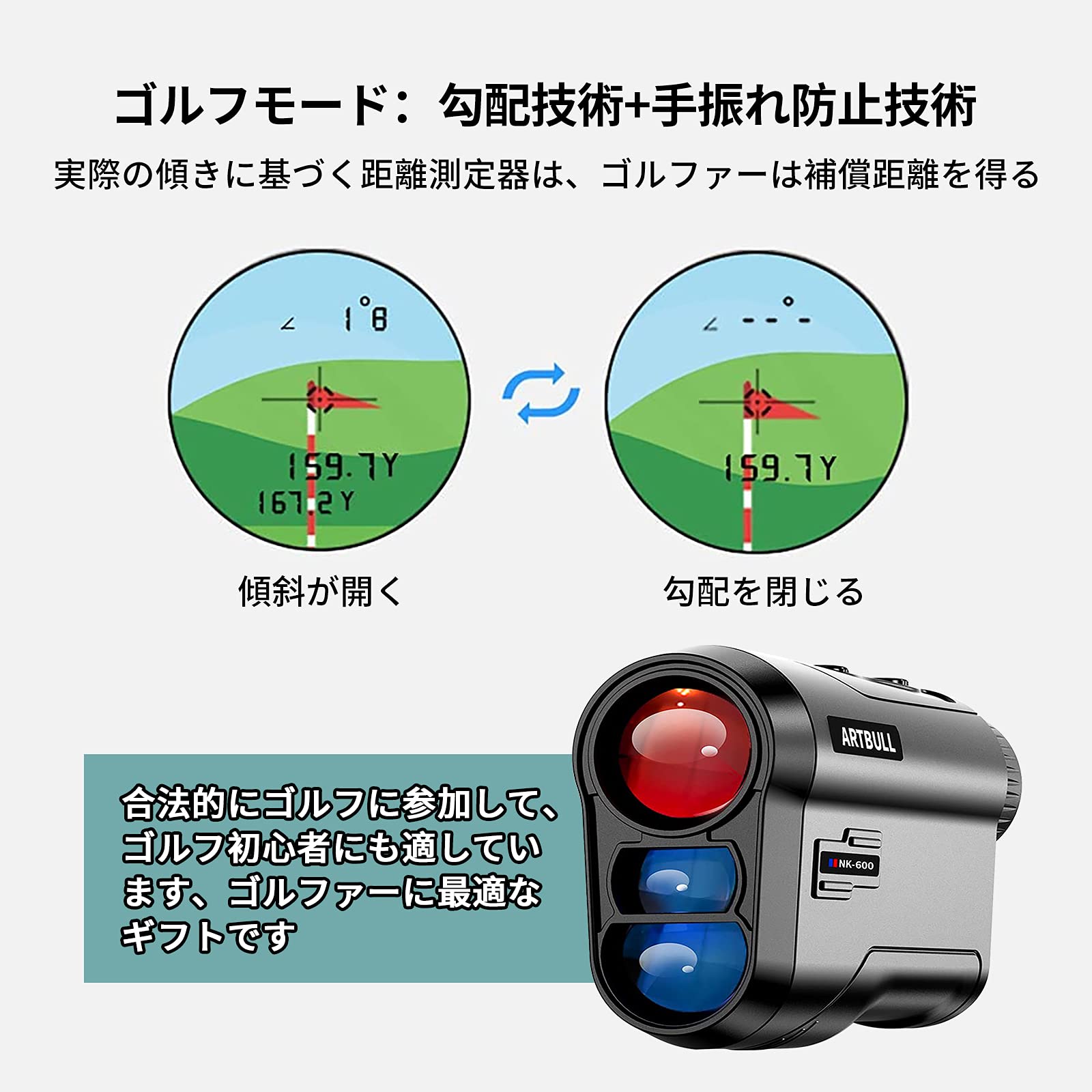 ゴルフ距離計 スロープ補正 最大660YD コンパクト IPX5防水 距離測定器 1.jpg