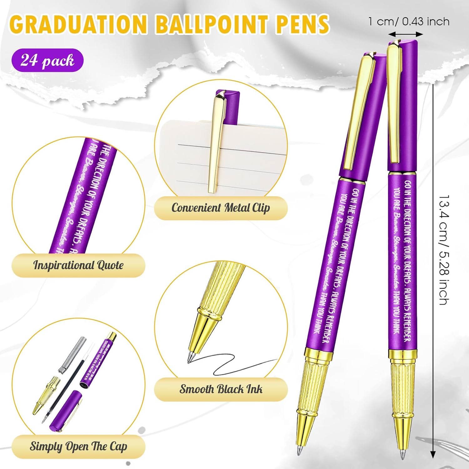 24 Set Class of 2026 Graduation Gifts Bulk Inspirational Congrats Grad Ballpoint Pen with Gift Boxes Engraved Motivational 2026 Graduation Gifts for Senior College Students(Purple)
