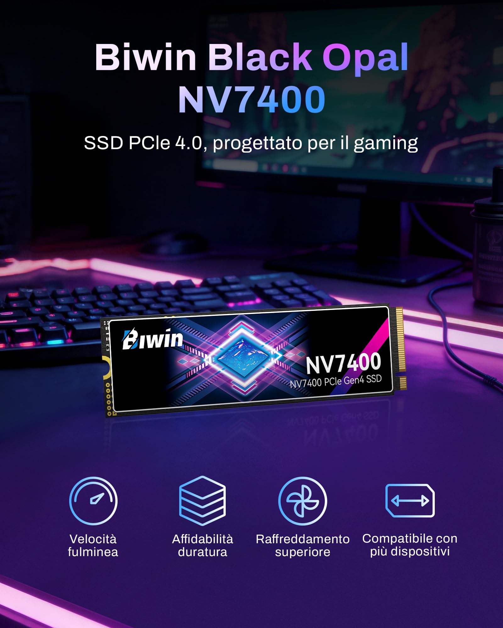 BIWIN Black Opal NV7400 1TB Internal SSD, M.2 2280 PCIe Gen4 x4