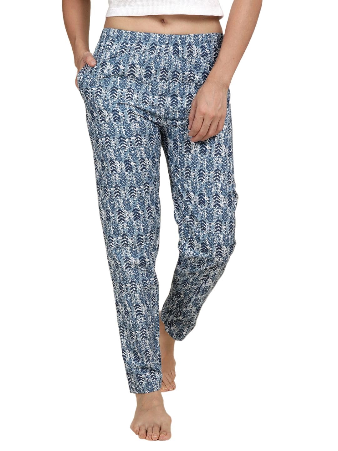 esplendido Women pyjama pure cotton relaxed fit loungepant nightpant with side pocket and adjustable waist(Blue;M)-picture-23