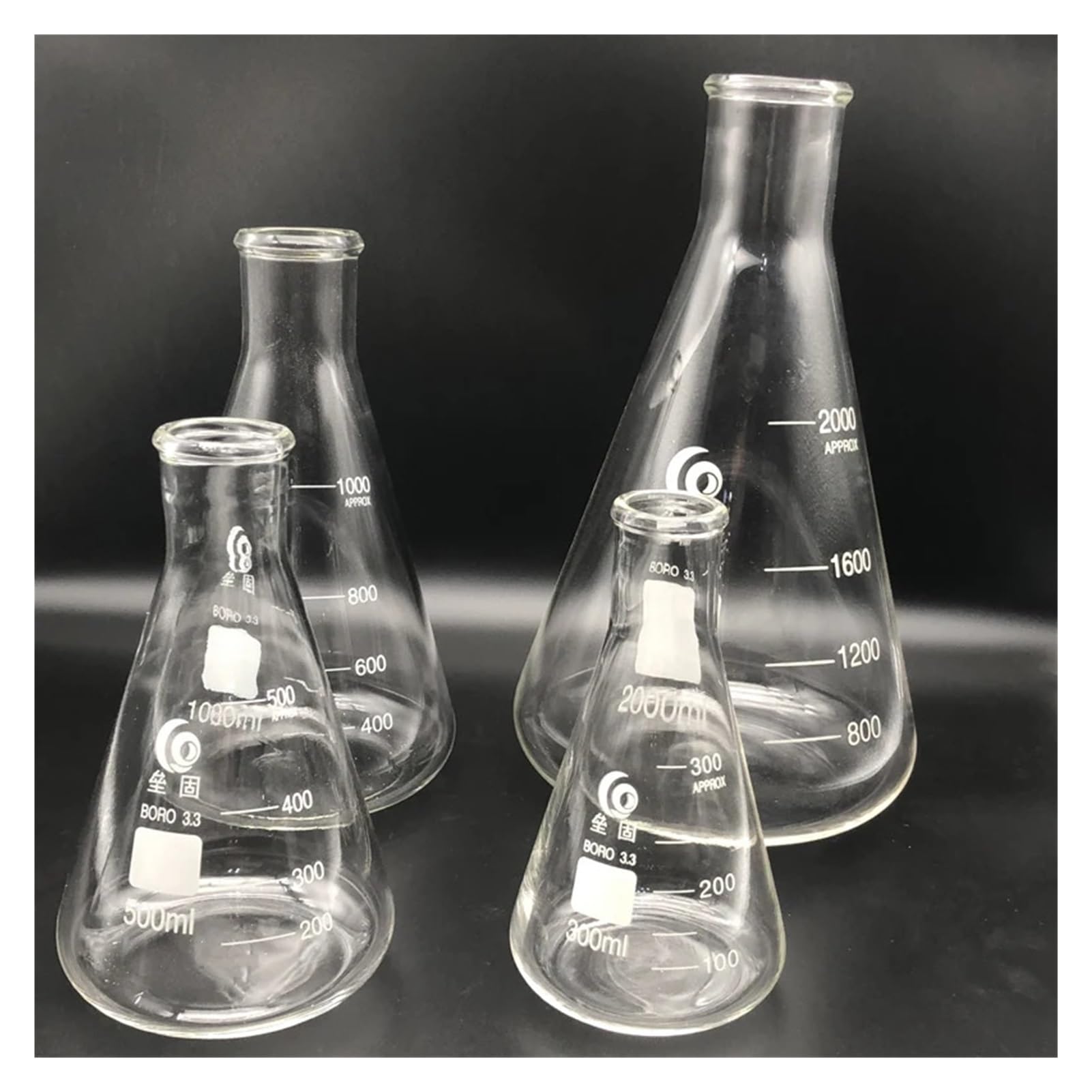 Szklana kolba laboratoryjna, Kolba laboratoryjna stożkowa ze szkła zagęszczonego, krzemianowa 3.3, szkło pomiarowe odporne na wysoką temperaturę(1000mL)