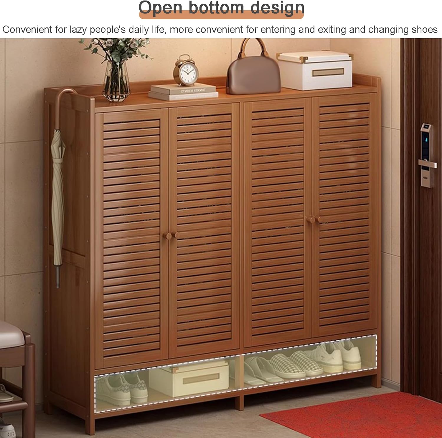 Narrow 8-Tier Shoe Cabinet with Louvered Doors - Slim Freestanding Shoe Rack for Entryway & Hallway Storage - Stylish Cupboard for Organized Footwear