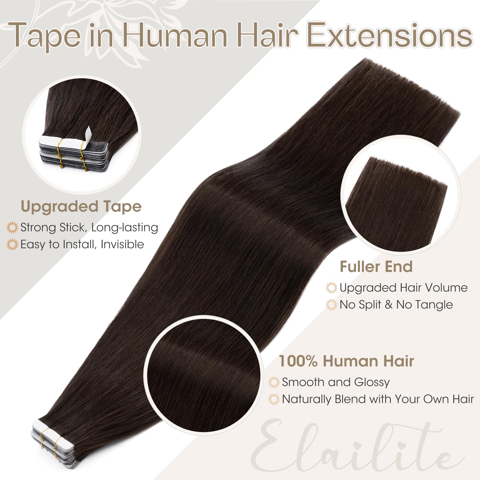 Elailite Tape in Hair Extensions Human Hair Real Human Hair 10 Pcs Invisible Thin Type - Image 4