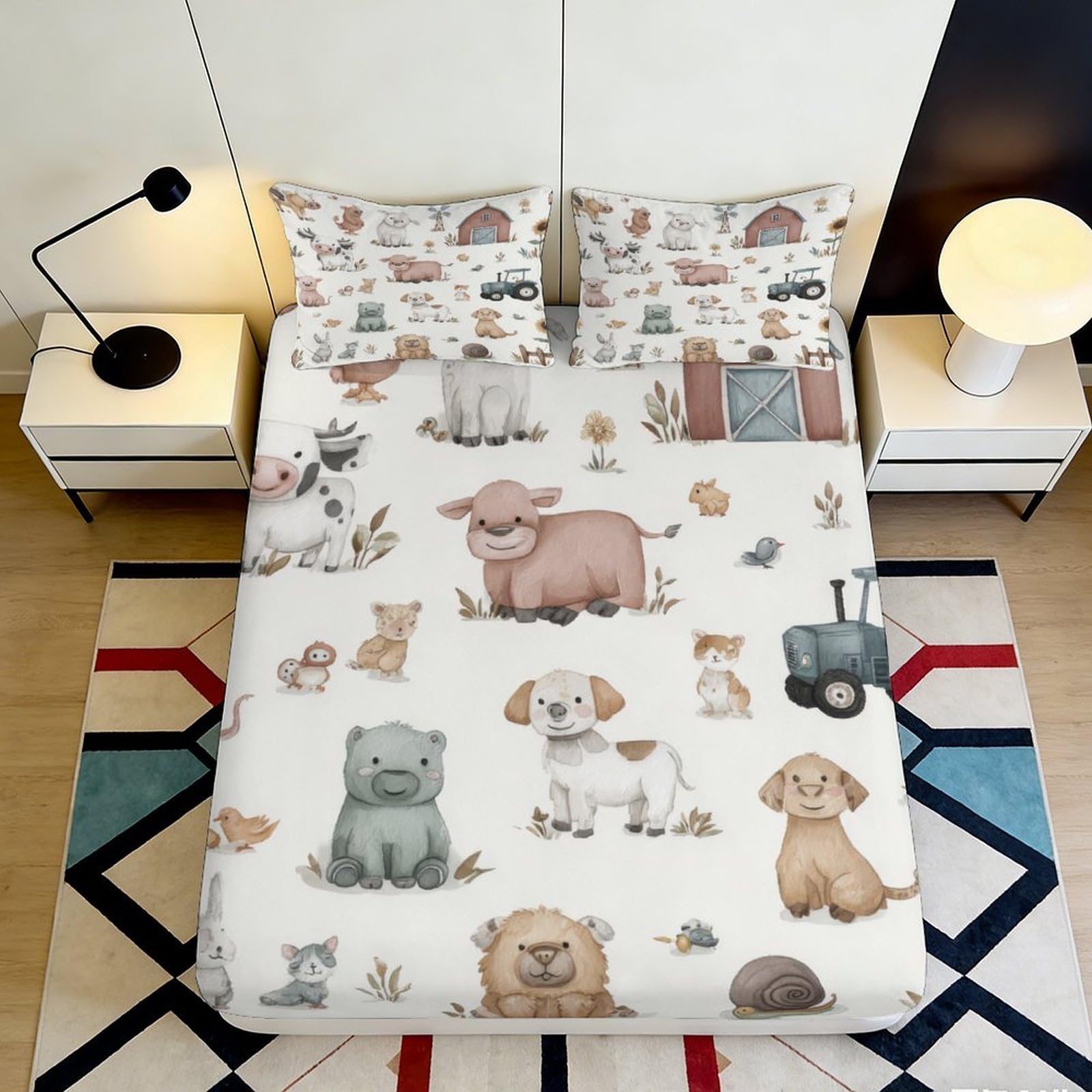3D Printed Cartoon Dog Fitted Sheet Microfiber Soft Animal Cat Mattress Cover for Bedroom Guest Room Decor 90x200x25cm