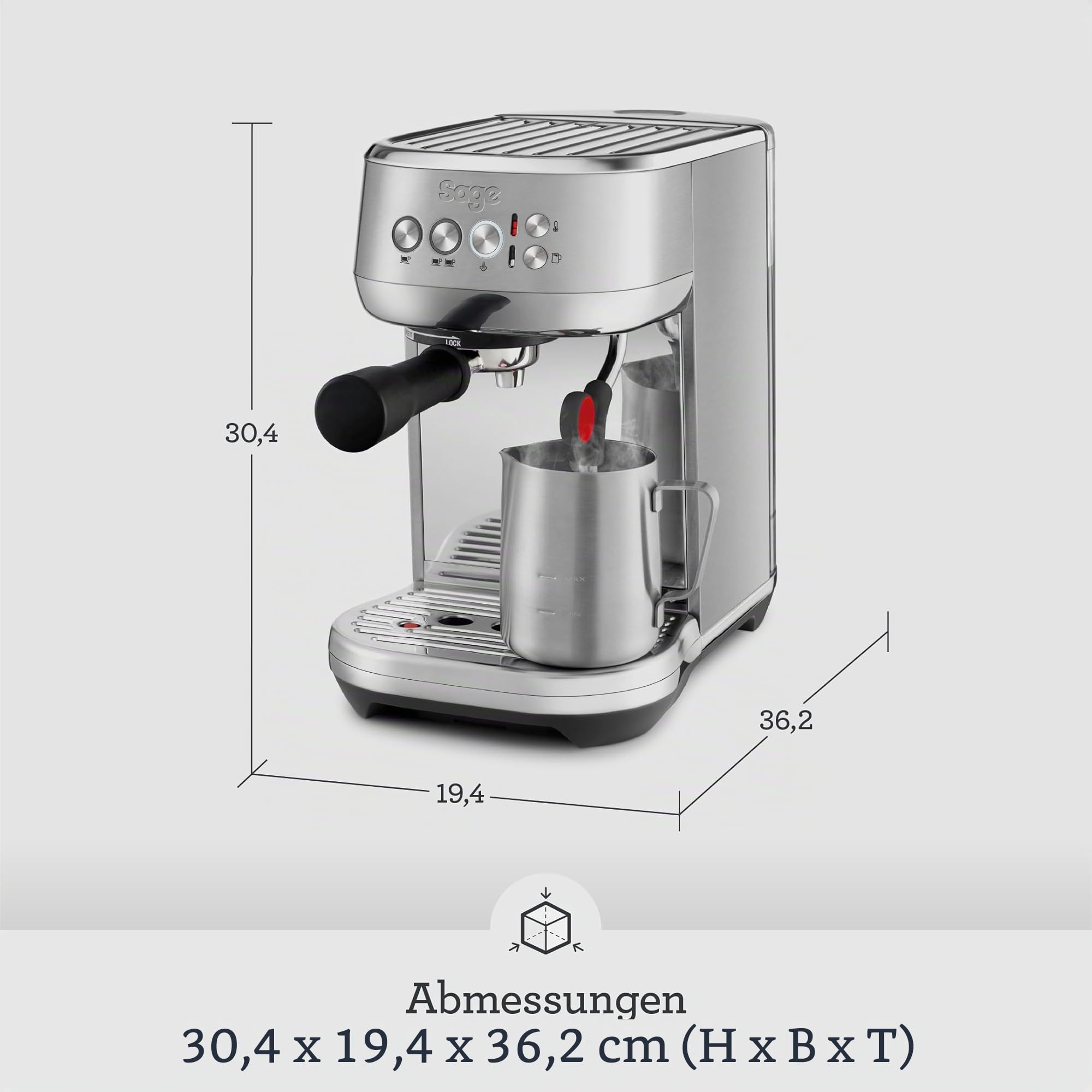Sage - The Bambino Plus - Kompakte Kaffeemaschine mit automatischem Milchaufschäumer - 9 Bar, 1,9 l Wassertank - Siebträgermaschine - 3 Einstellungen für Textur & Temperatur - Schwarzer Edelstahl