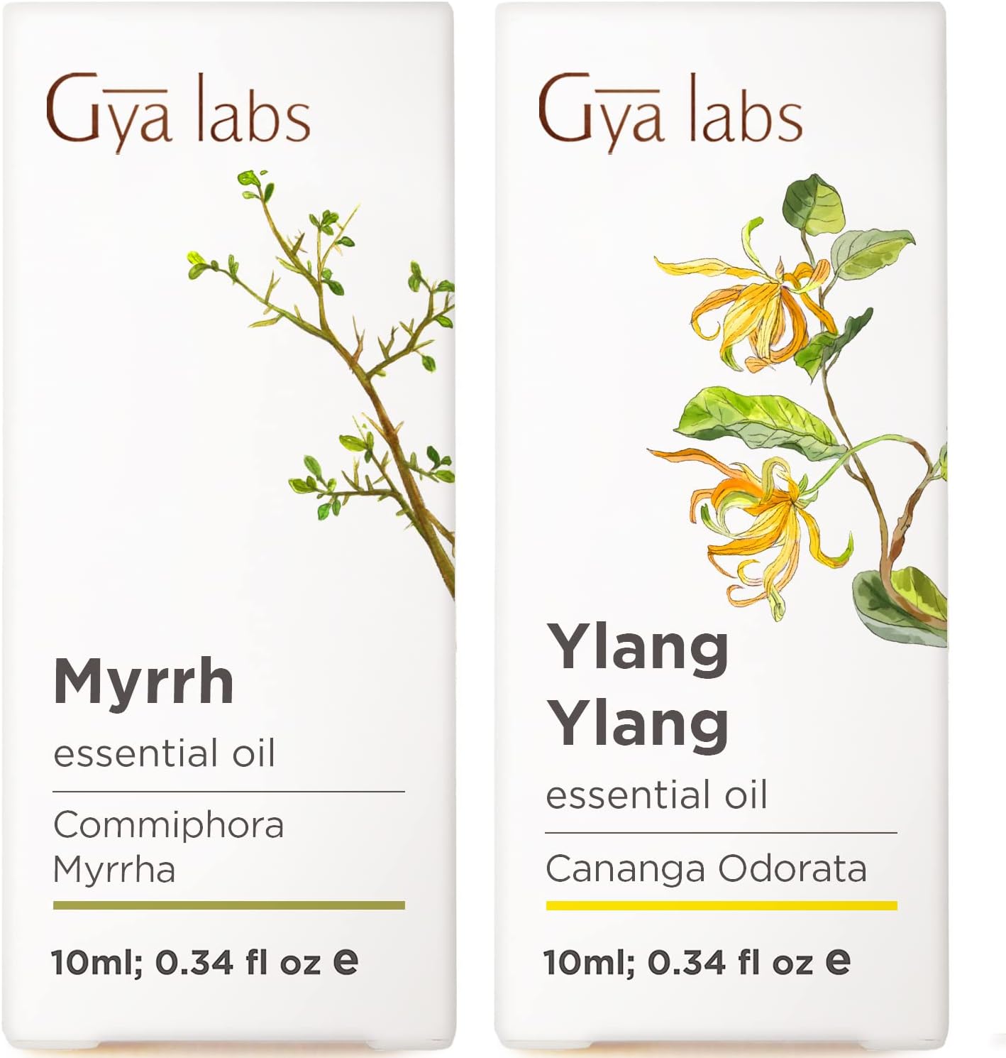 Myrrh Oil for Skin & Ylang Ylang Essential Oil for Skin Set - Aromatherapy Grade Essential Oils Set - 2x10ml - Gya Labs