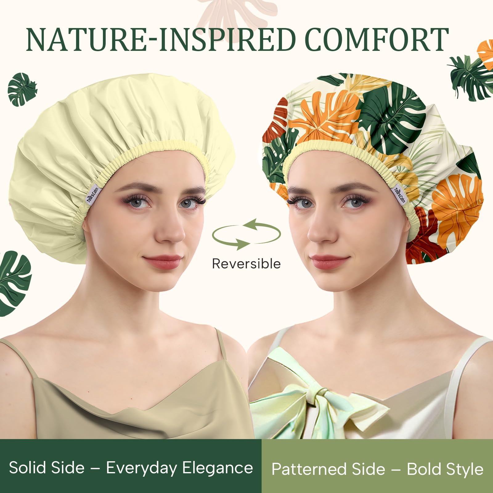 Years calm - Lot de bonnets de douche pour femmes réutilisables et imperméables – Bonnet élastique à double couche avec impression botanique tropicale pour la douche, le spa, les voyages, le bain et