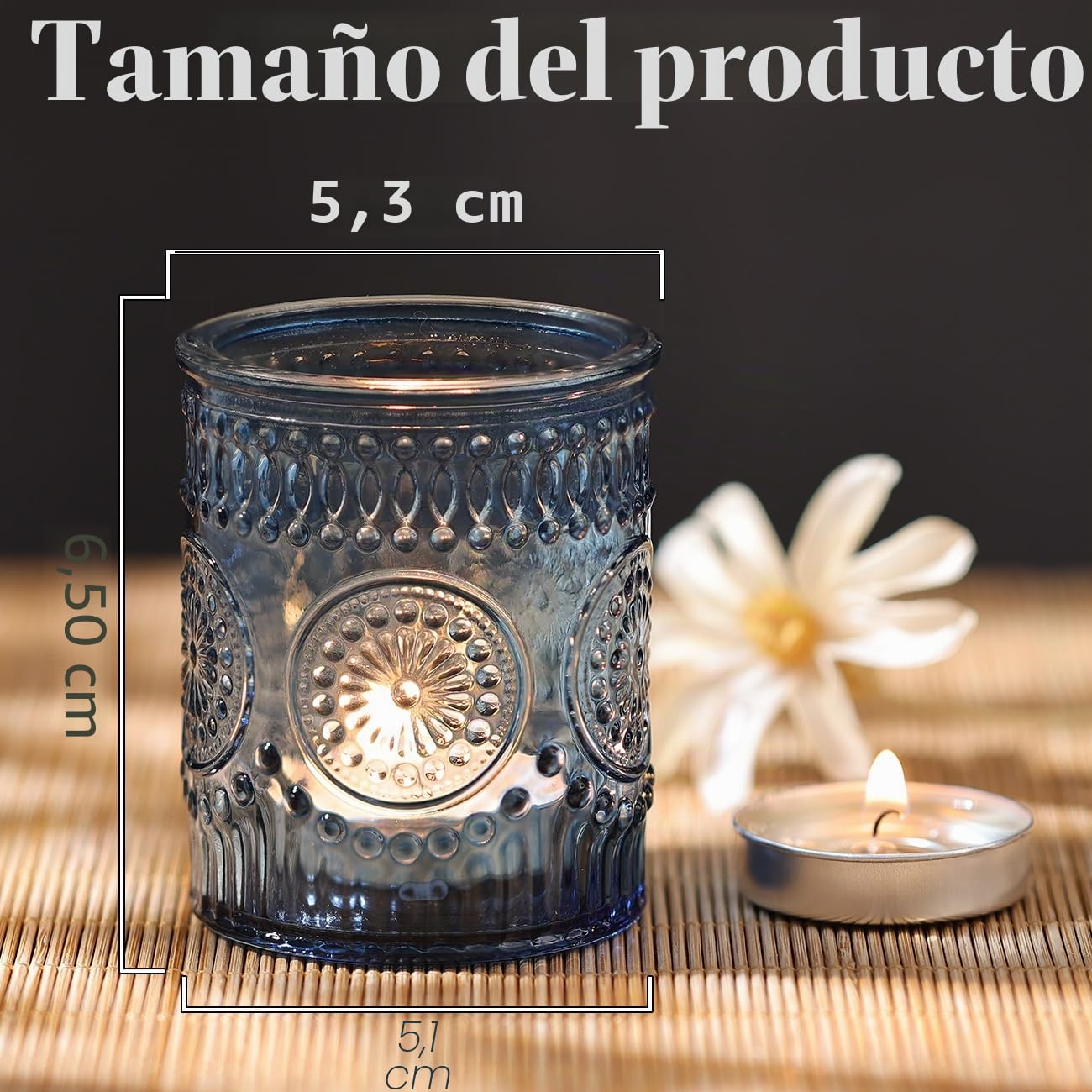DARJEN Juego de 36 portavelas votivos Azules, portavelas de Cristal a Granel para Velas de té, votivas en Relieve para Centro de Mesa de Boda, Sala de Estar y decoración de Mesa del hogar