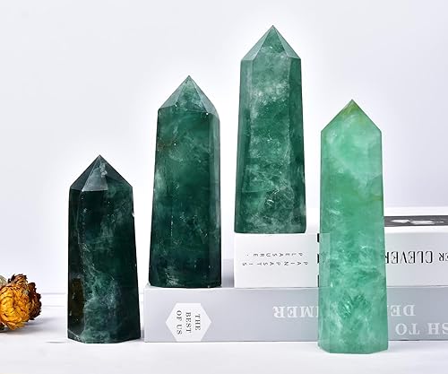 Miniatura 6 de Torre de obelisco de fluorita verde natural, varita de cristal curativo grande de 6 puntos facetados Reiki Chakra Meditación Terapia 1-1.5 LBS