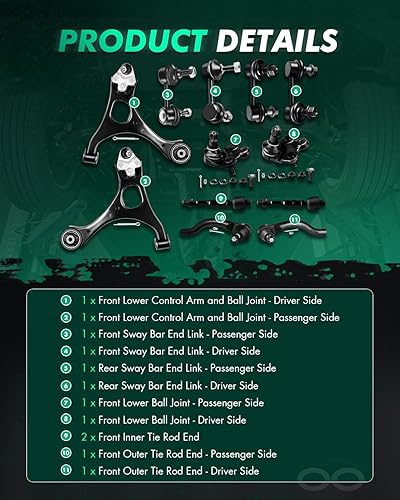 Miniatura 3 de SCITOO Kit de suspensión de 12 piezas, 2 brazos de control inferior, 2 juntas de bola inferiores, 2 barras estabilizadoras delanteras y 2 barras