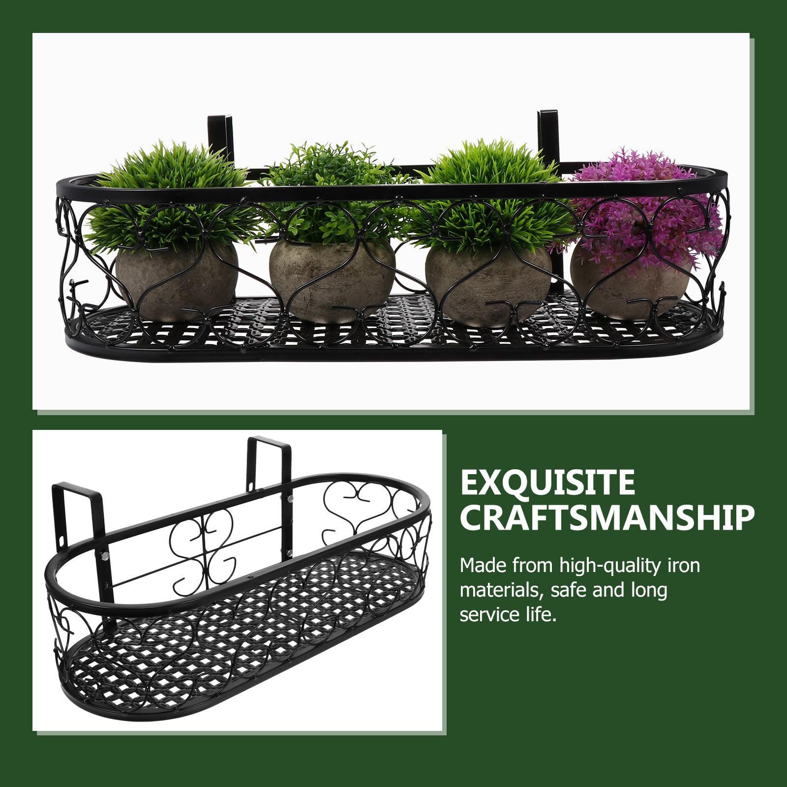 Blumenkasten Halterung für Geländer Hängendes Pflanzenregal aus Eisen Schwarz Stabil und Formfest für Balkon und Garten