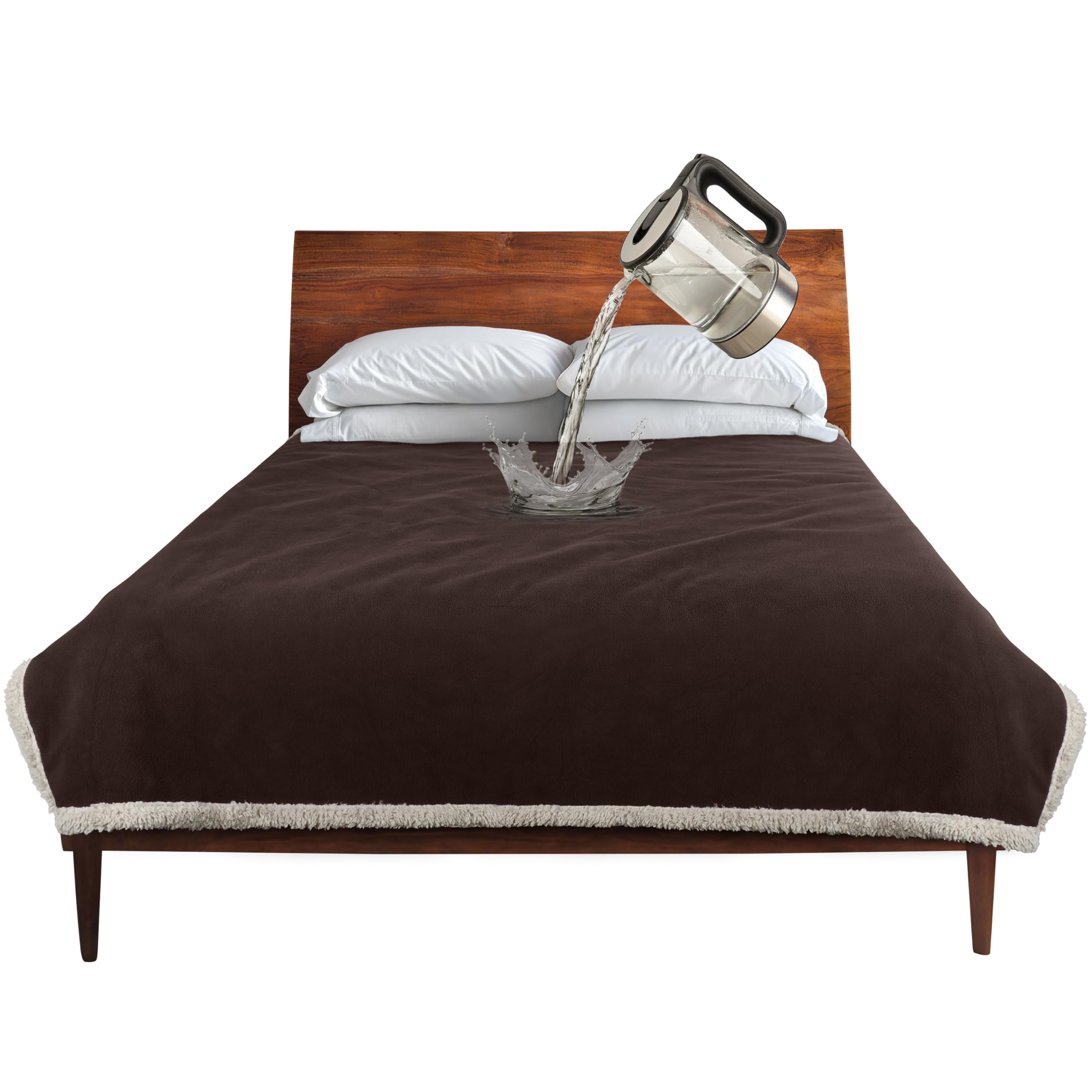 Catalonia Waterproof Blanket, Washable Leakproof Bed Cover for Couples, Reversible Protector Blanket for Bed Couch Sofa, 80X90 inches, Brown