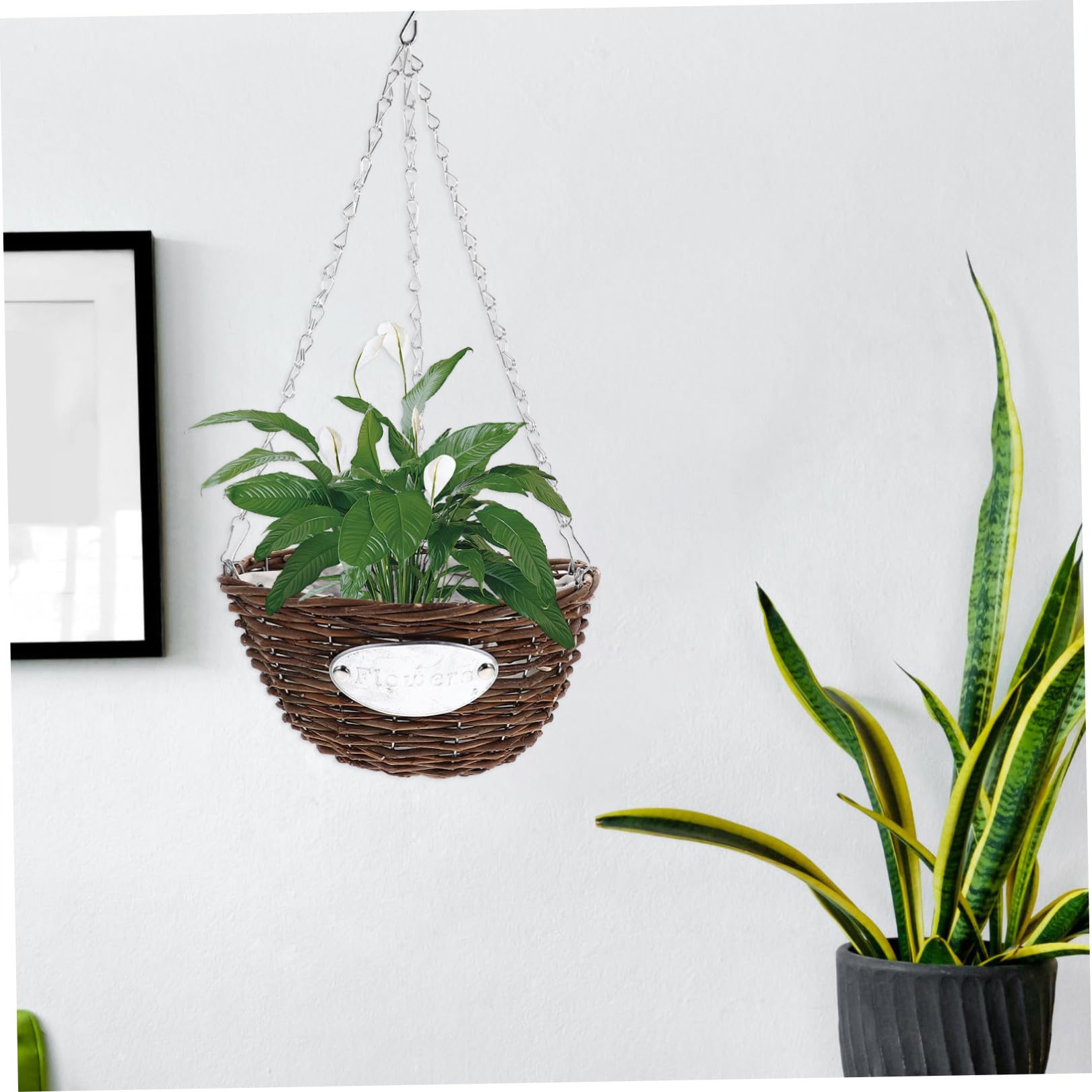 Vasi Sospesi in Rattan e Metallo, Set 2 Cestini per Piante da Appendere 25 CM, per Camere da Letto e Balconi Esterni