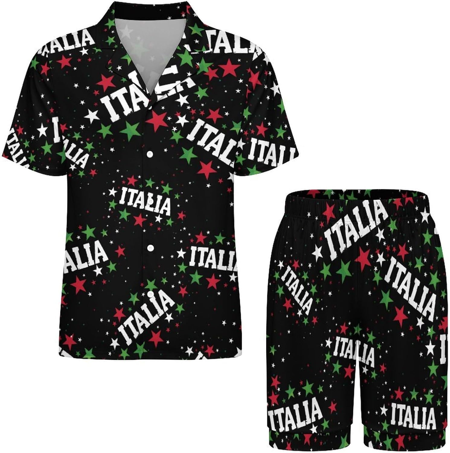 Italian Italia Italy Italiano Men's Short Sleeve Pajama Set Satin Silk Like Lounge Sleepwear