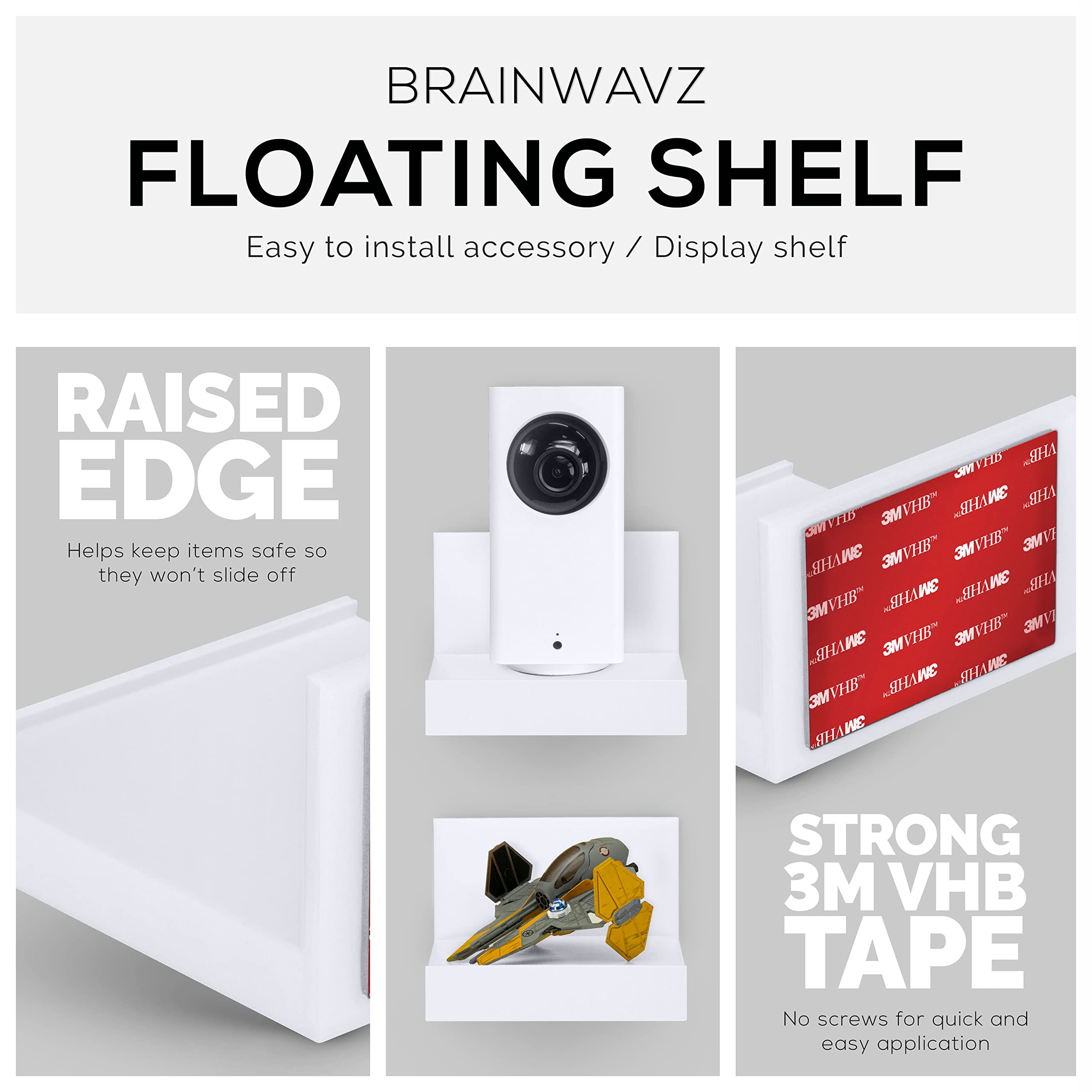Brainwavz Screwless 4" Universal Shelf for Cloud Security Camera, Baby Monitor, Small Speakers, Electronics & More, No Tools, Vhb Tape Strong Adheasive, (White) — Amazon image 4