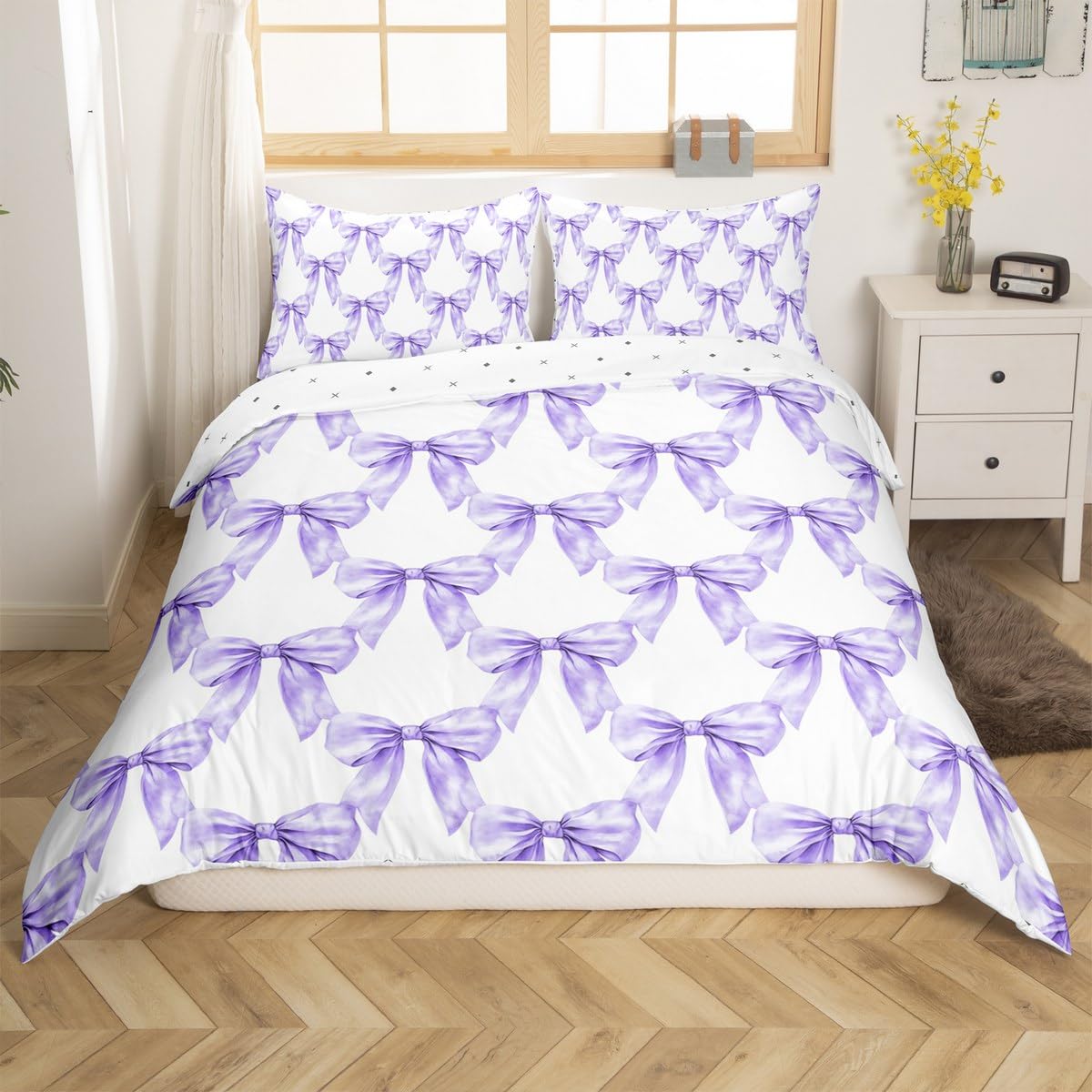 Housse de couette respirante motif nœuds aquarelle parure de lit pour enfants et adolescents