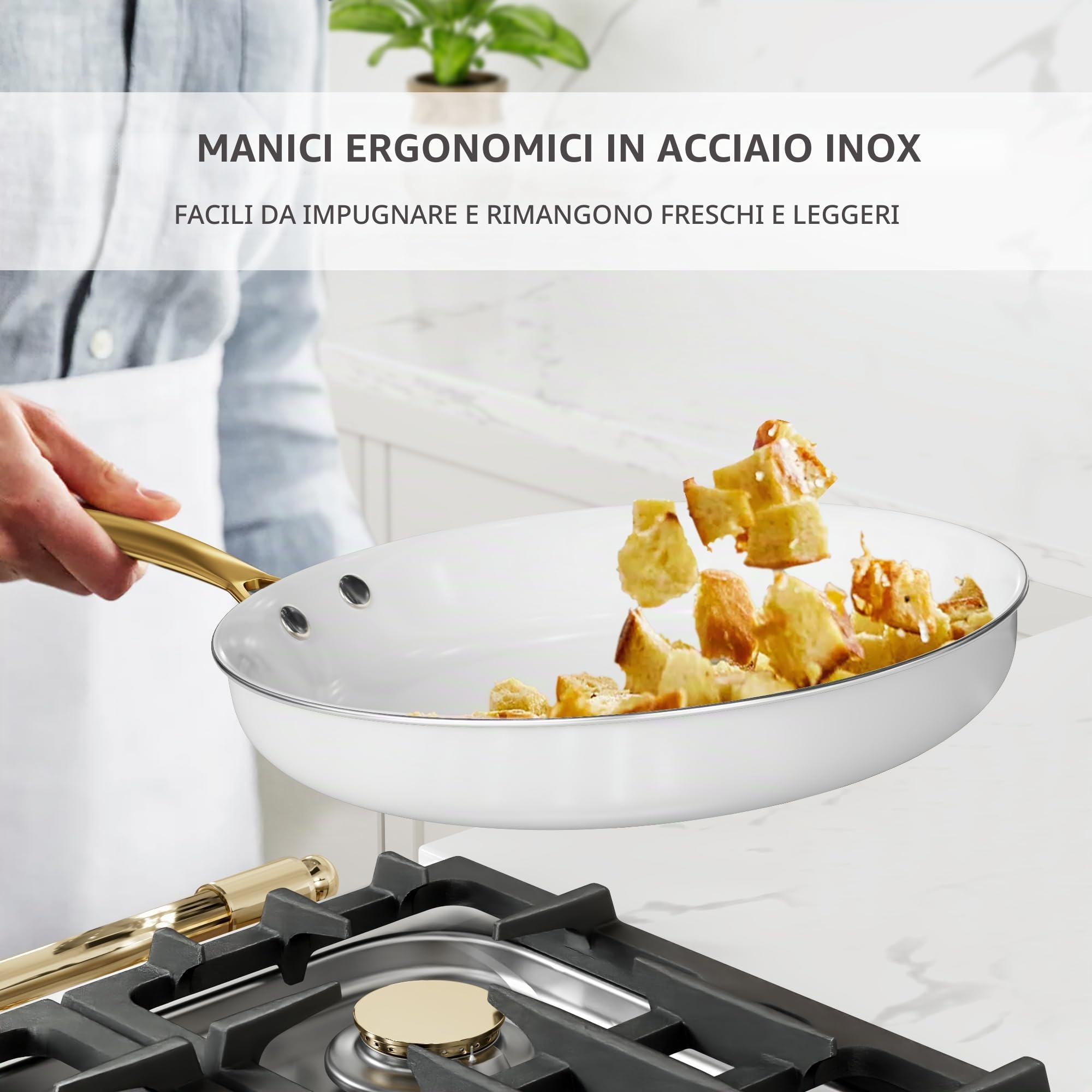 RIOVARM Induzione Set di pentole e padelle con coperchi, In ceramica Antiaderente Set di pentole con set di utensili da cucina, Set cucina essenziale Padella Pentola Padella per salse Spatole