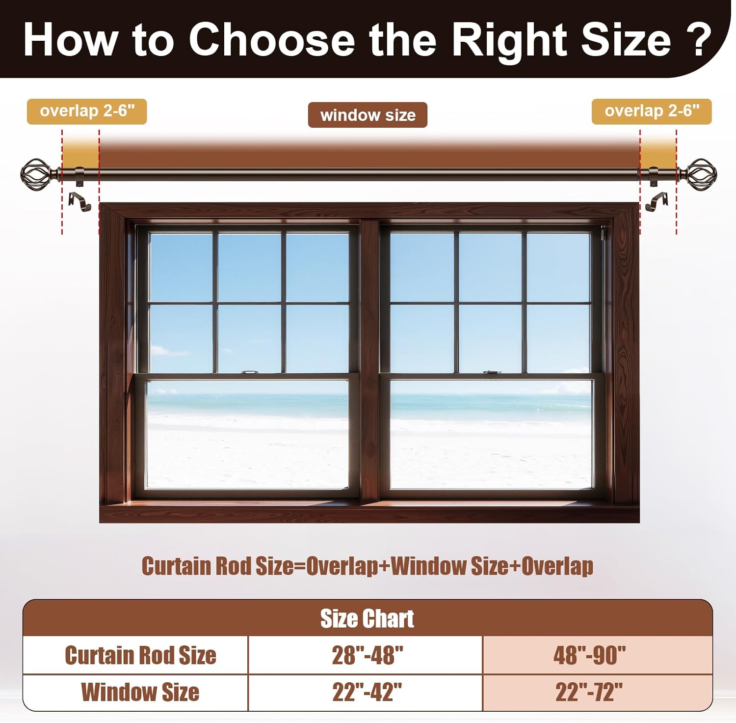 Bronze Curtain Rods for Windows 48-90Inch(4-7.5ft), Heavy Duty 1 Inch Adjustable Curtain Rod, Decorative Window Rods for Living Room, Bedroom, Dining Room & Patio