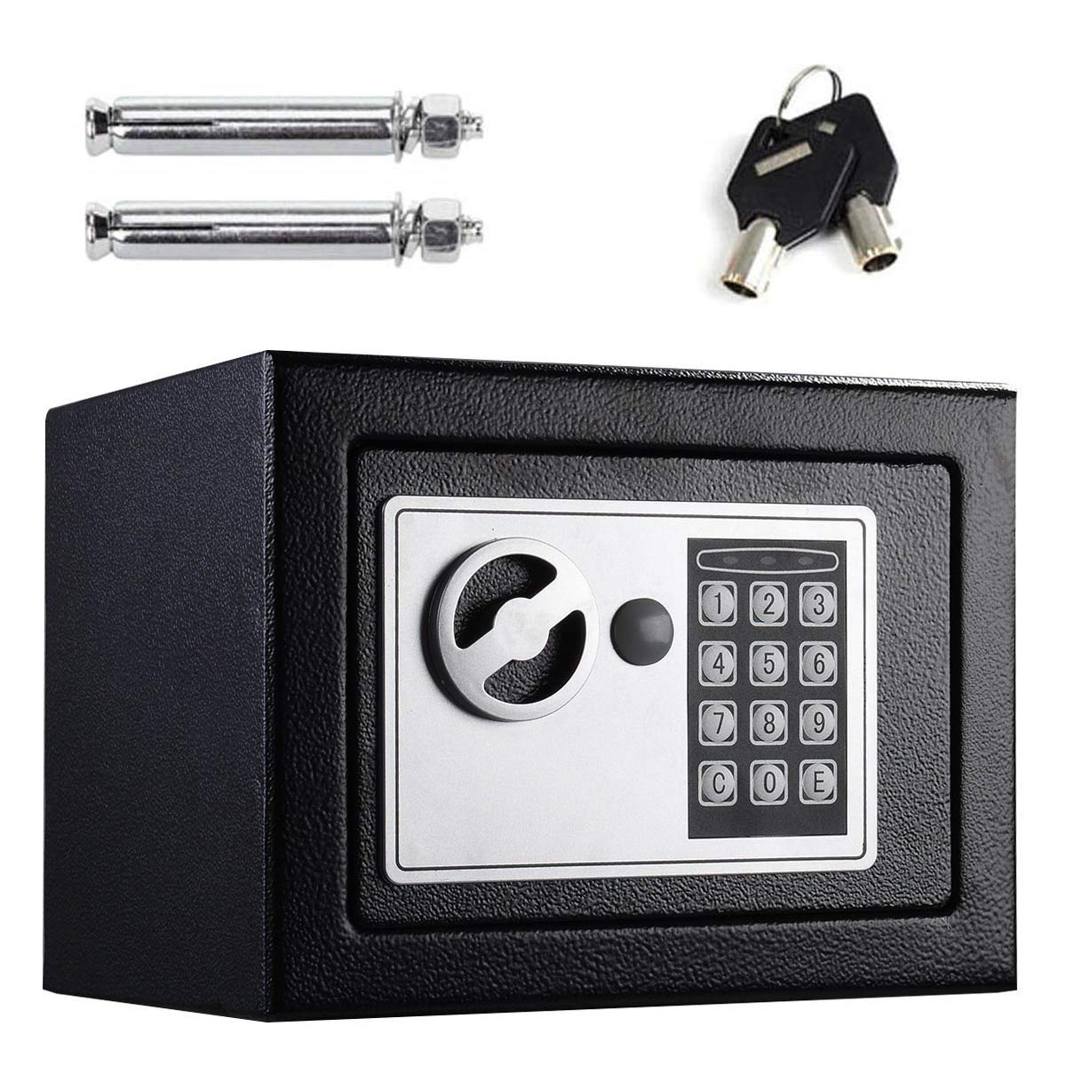 Bowose Black Digital Safe Box Solid Steel Construction Security Safe For Jewelry Cash Valuables Documents Electronic Keypad With Backup Keys Wall Floor Mounted 17X23x17cm 4.6L,