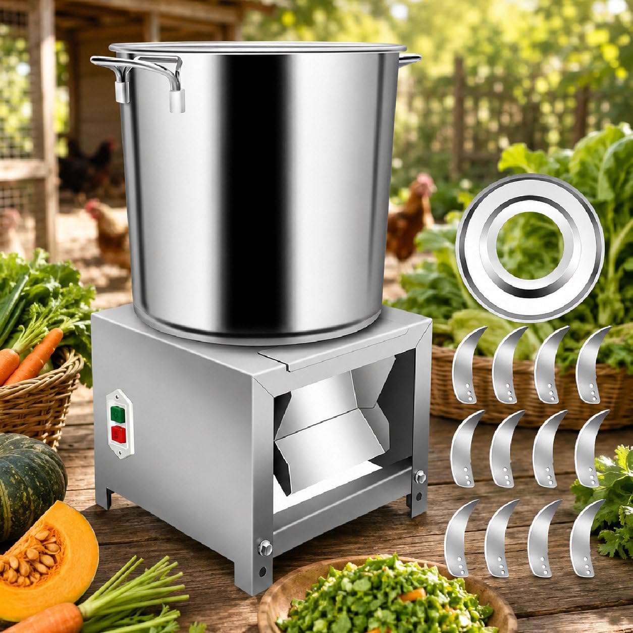 pedenencelia Heavy Duty Stainless Steel Shredding Cutter for Poultry Feed, Electric Commercial Vegetable Chopper, 3500RPM Stainless Steel Chamber, Adjustable Outlet, Large Feed Inlet 1800w