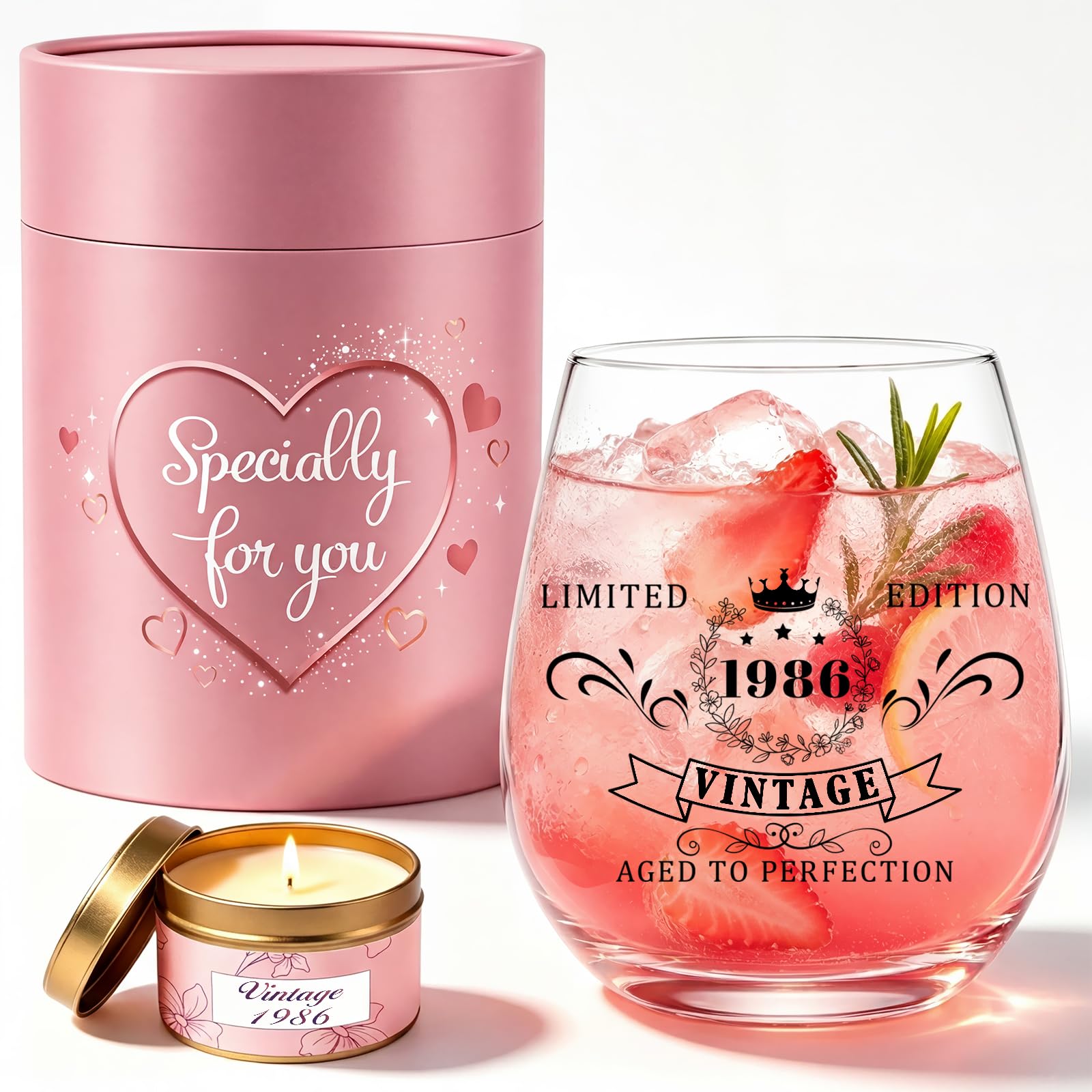 TUZELIYA 40th Birthday Gifts for Women - Personalised Vintage 1986 Wine Glass Set with Scented Candle - 40th Birthday Decoration for Her - 40 Bday Gifts Idea for Mum Sister Friends Colleagues Family