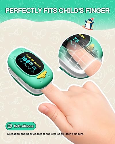 Miniatura 8 de Oxímetro de pulso para niños, monitor de oxígeno HOLFENRY para bebés, punta de dedo, oxímetro de pulso para niños, pantalla grande, incluida con