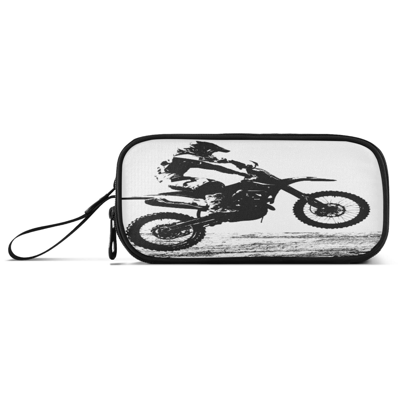 Fisyme Motorcycles Motocross Pencil Case Large Capacity Pen Box Makeup Pouch Holder Organizer Stationery Bag for School Office College Traval Adult