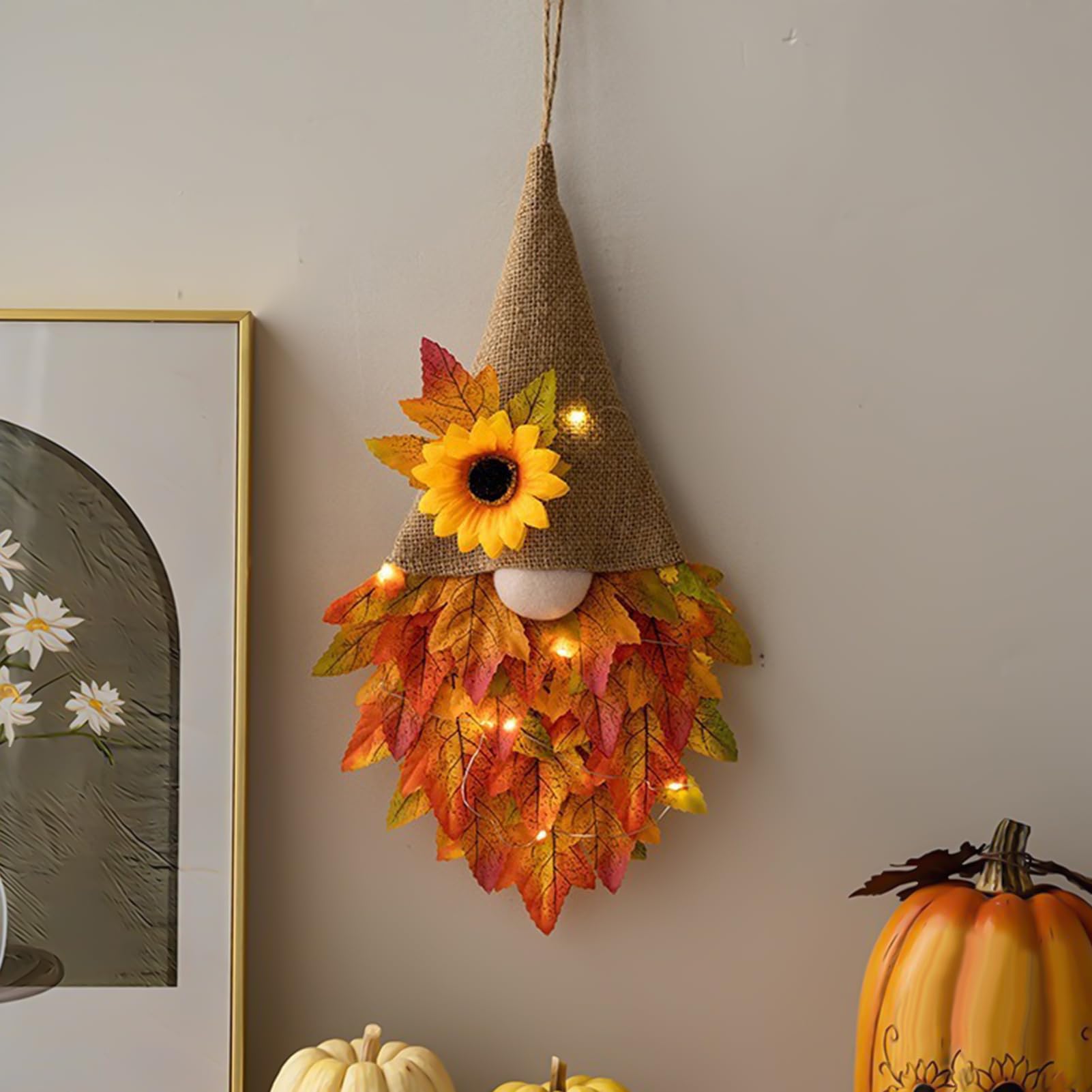 21 x 37 cm Wichtel Türkranz Herbst Mit Led Licht, Herbstkränze Für Haustür, Herbst Girlande Deko, Deko Girlande Für Außen Eingang Haus Wand Küche Erntedankfest