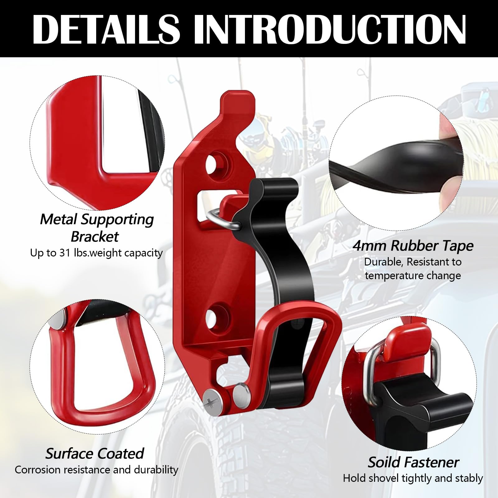 Support De Pelle De Voiture, 6PCS Pelle Réglable pour Étagère Murale de Galerie Toit, Support Métal pour Camions et Outils de Bateau
