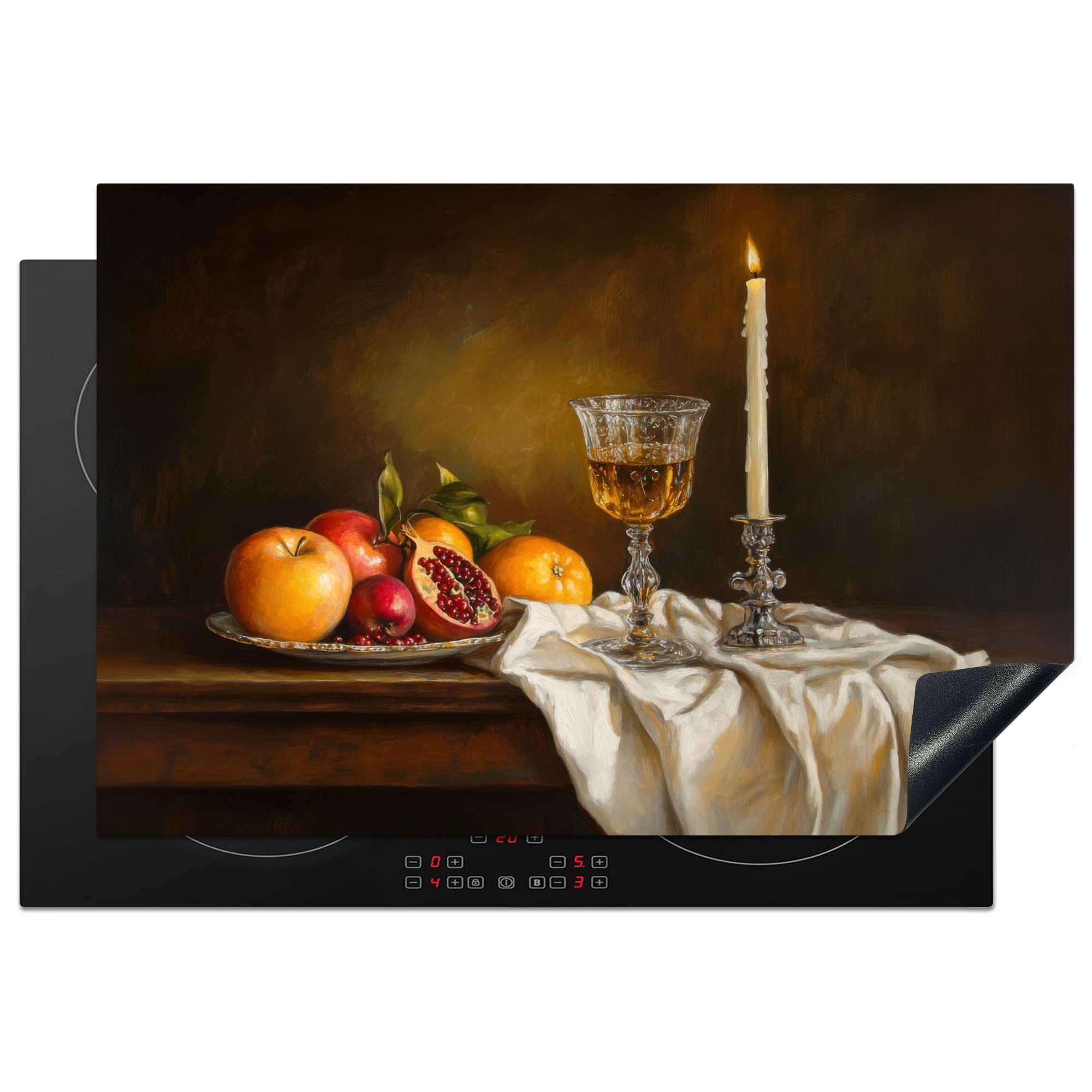 KitchenYeah© Induction Hob Protector Mat 20.5"x30.7" / 78x52 cm Cooker Top Protectors Cover Ceramic Covers Electric Hobs Vinyl Fruit - Still Life - Wine - Candle