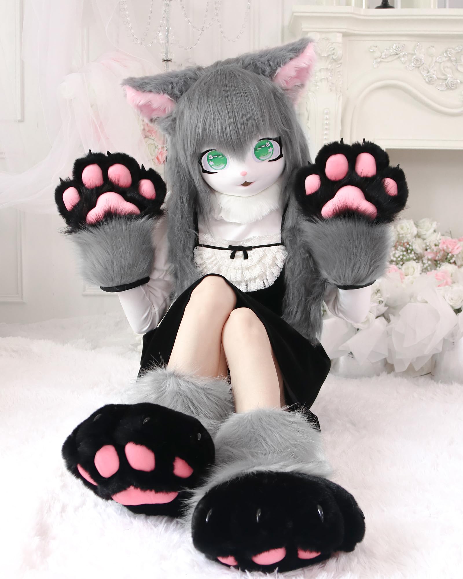 Set di accessori per costume per cosplay, gatto animale, in plastica per fursuit piedi, pantofole per zampe pelose