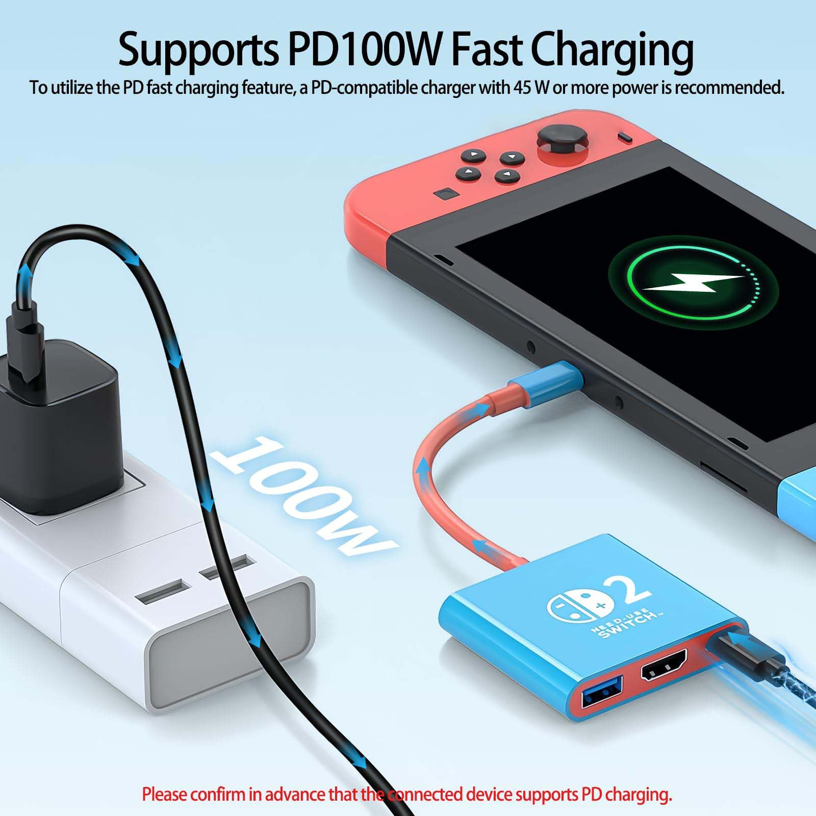 Switch 2 TV Dock, Portatile Base Support Compatibile con Nintendo Switch 2 Console,3 in 1 Docking Station Supporto 4K HDMI/USB 3.0/PD 100W Port, Dock Switch 2 (Rosso e Blu)