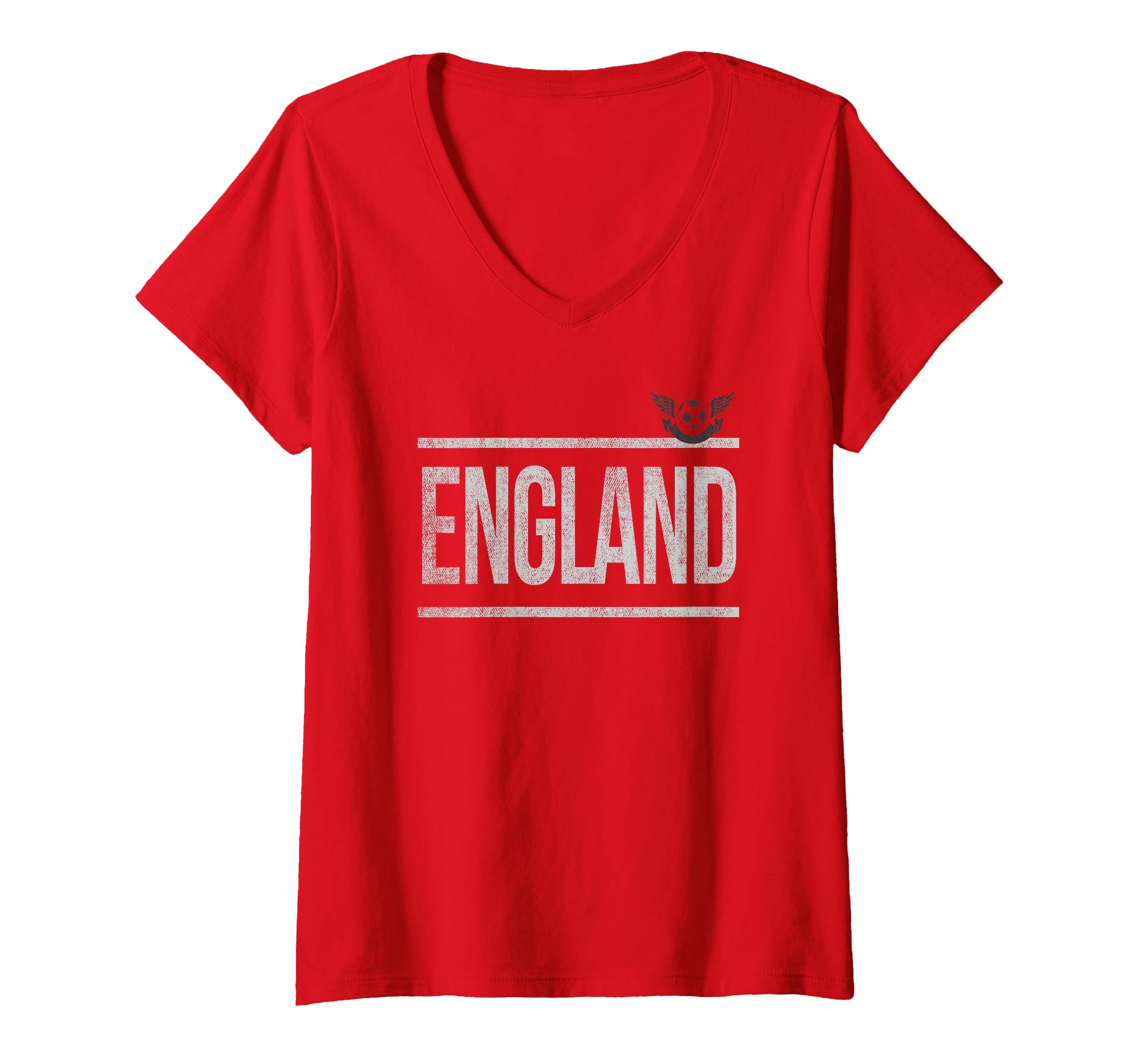 Womens England Bold Text Pocket Football V-Neck T-Shirt, Red