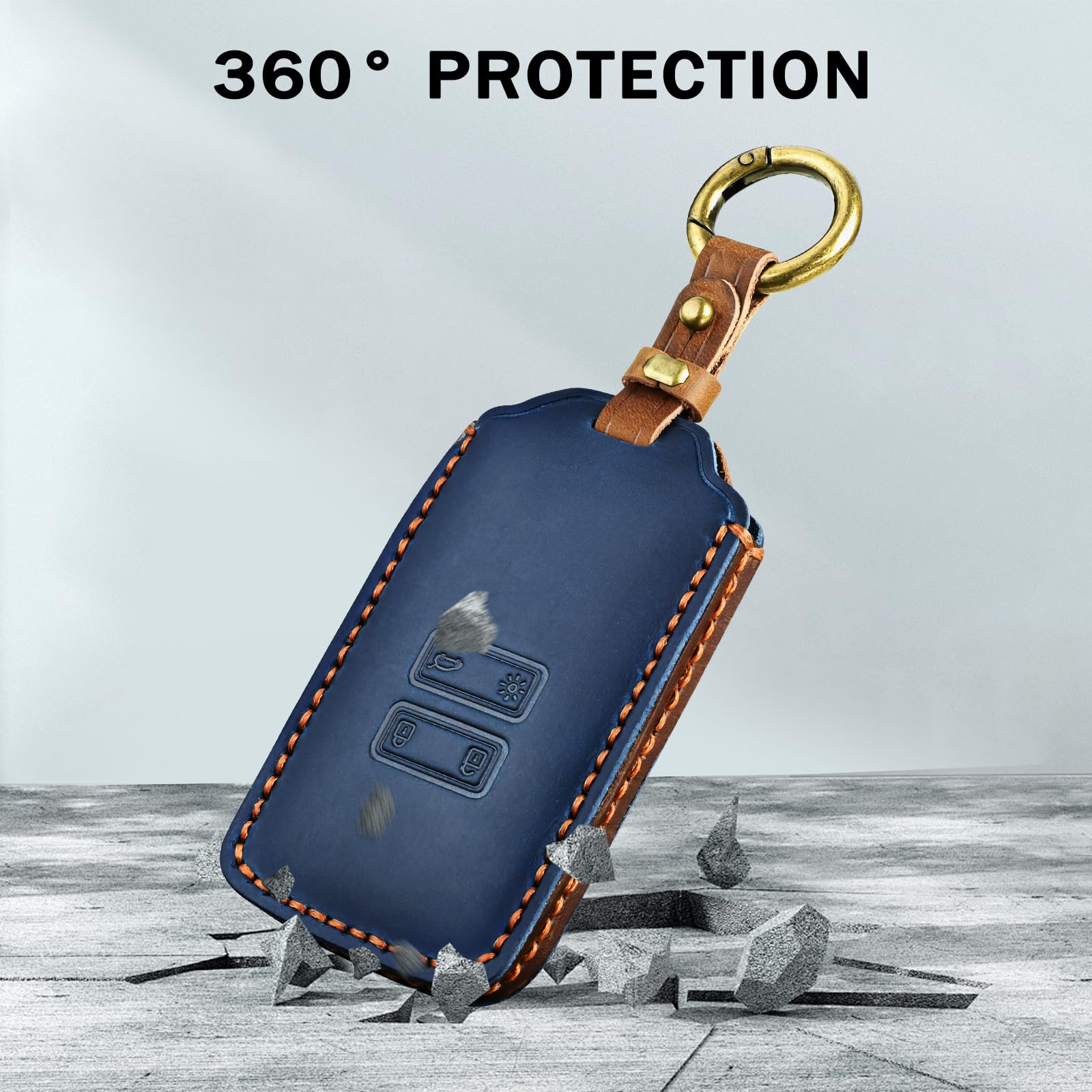 Voiture Clé à Télécommande Étui en Cuir pour Renault Coque de Clé Voiture avec Porte-clés 4 Bouton Accessoire clé de Voiture pour Clio Espace Megane Kadjar Captur Zoe Dacia Arkana, Bleu