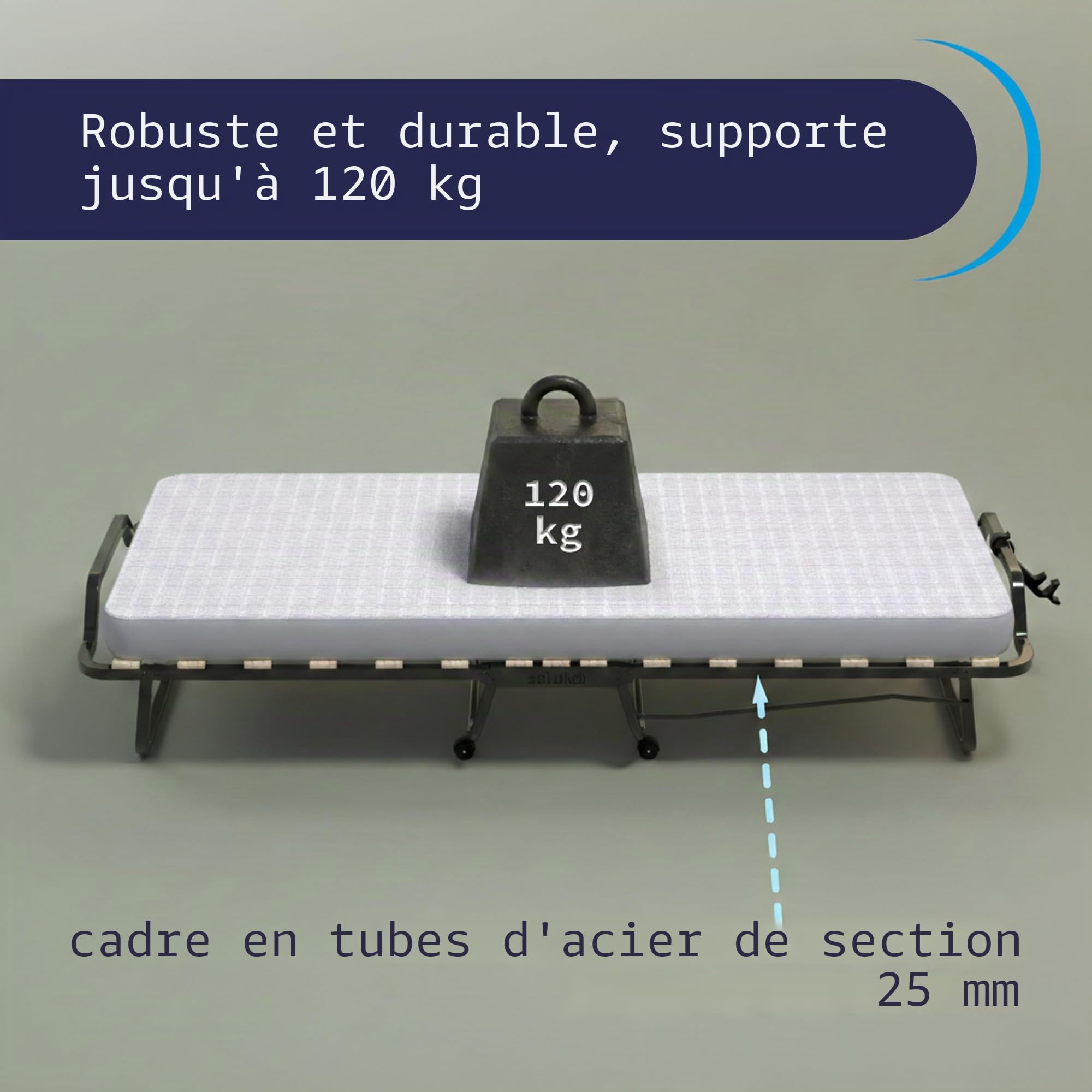 soluko Lit Pliant 80x200 avec Sommier à Lattes, Matelas en Mousse à Mémoire de Forme, Housse Anti-Poussière Incluse, Structure Robuste avec 4 roulettes – Made in Italy