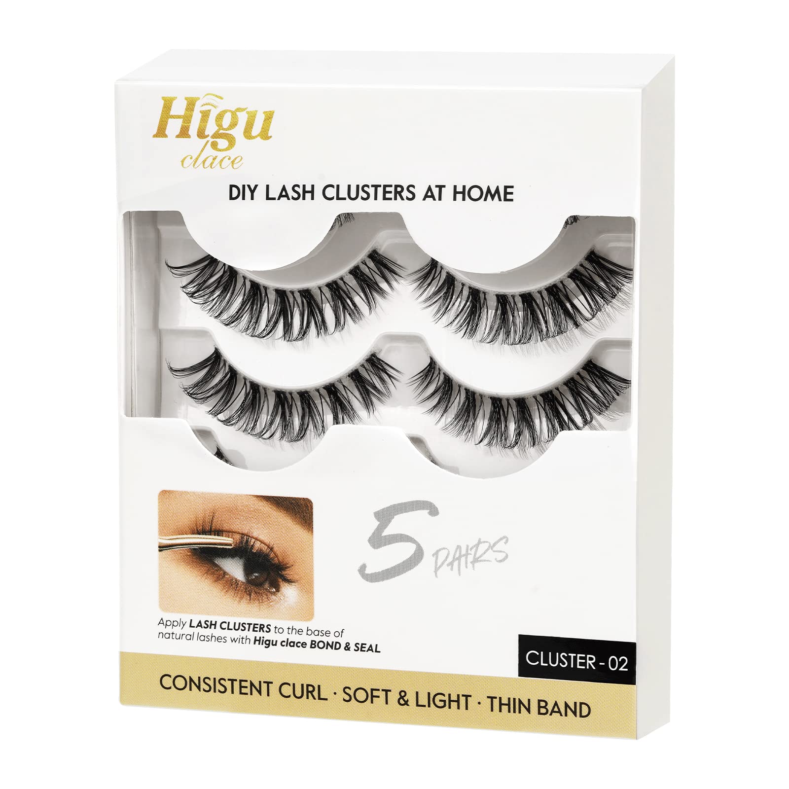 Higu claceLash Clusters DIY Eyelash Extensions 5 Pairs Russian Lashes Wispy DD Curl Cluster Lashes 6-13mm Clear Band Eyelash Clusters Soft Long Reusable Cluster Eyelash Extensions Look (CLUSTER 02)