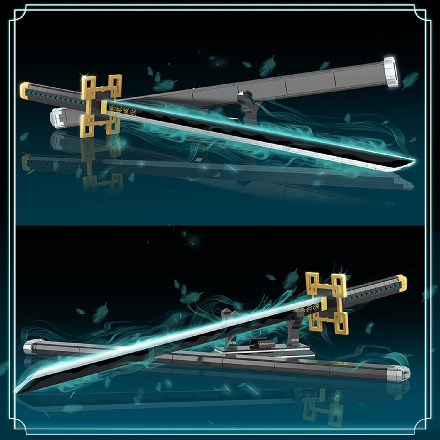 HIGH GODO Demon Anime - Juego de construcción de espada Tokitou Muichirou de 40 pulgadas con vaina y soporte, bloques de construcción de espada Katana de anime para cosplay, regalos coleccionables