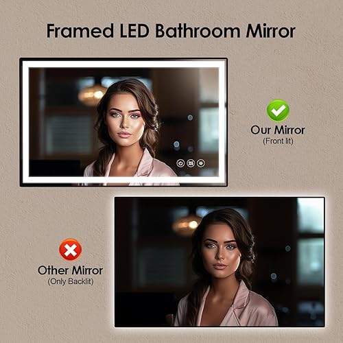 Miniatura 5 de Espejo de baño LED con marco de metal, 36 x 36 pulgadas, espejo de tocador con luces delanteras regulables, espejo iluminado para pared, antiniebla,