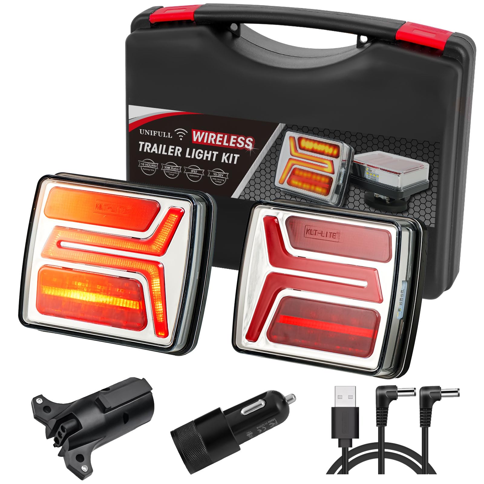 Wireless LED Trailer Light Kit, Magnetic Towing Lights for Trailers, Trucks, Tractors, Lorries, Vans, Campers, Boats