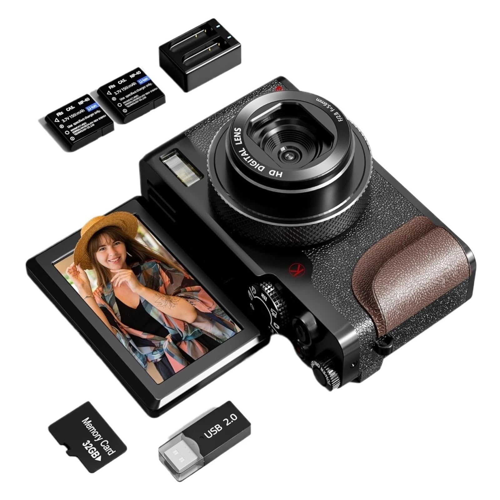 Cámara Digital Cámaras De 56MP For Fotografía Vlogging 4K Pantalla Abatible 180 ° Apuntar Y Disparar Enfoque Preciso(Black)