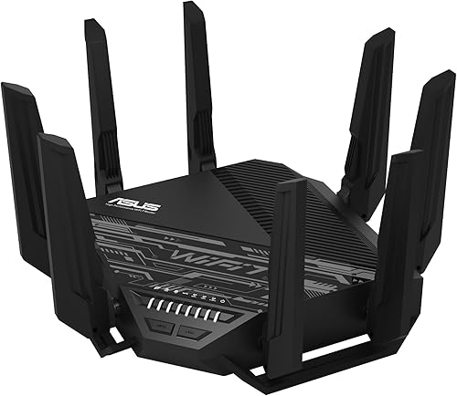 ASUS RT-BE96U BE19000 802.11BE Enrutador extensible WiFi 7 de triple banda con soporte de 6 GHz, puerto dual 10G, 320 Mhz, seguridad de Internet de
