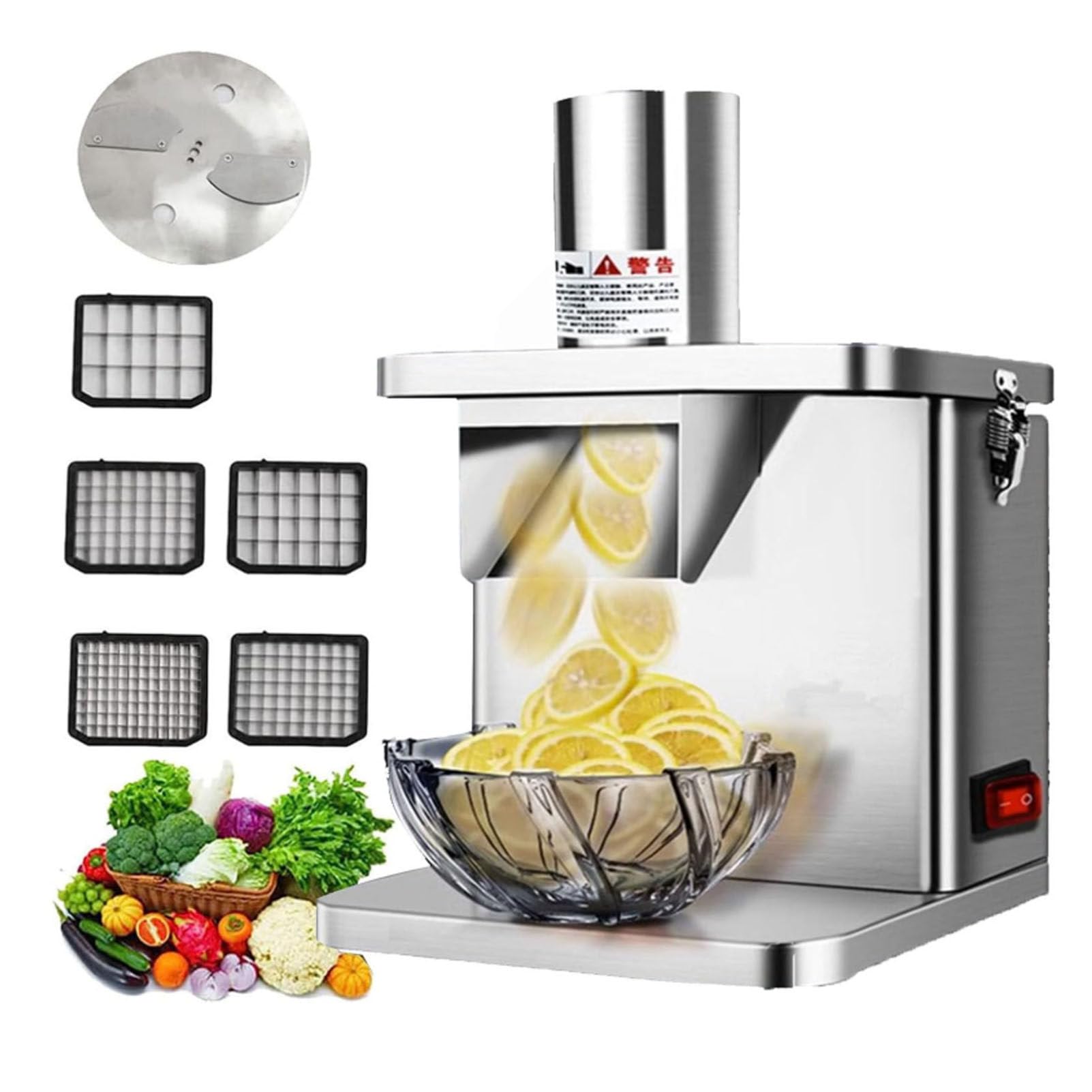 Cubettatrice per verdure commerciale, robusta macchina elettrica in acciaio inox 304 per tagliare a cubetti la frutta, carote, patate e cipolle, robot da cucina con 5 lame